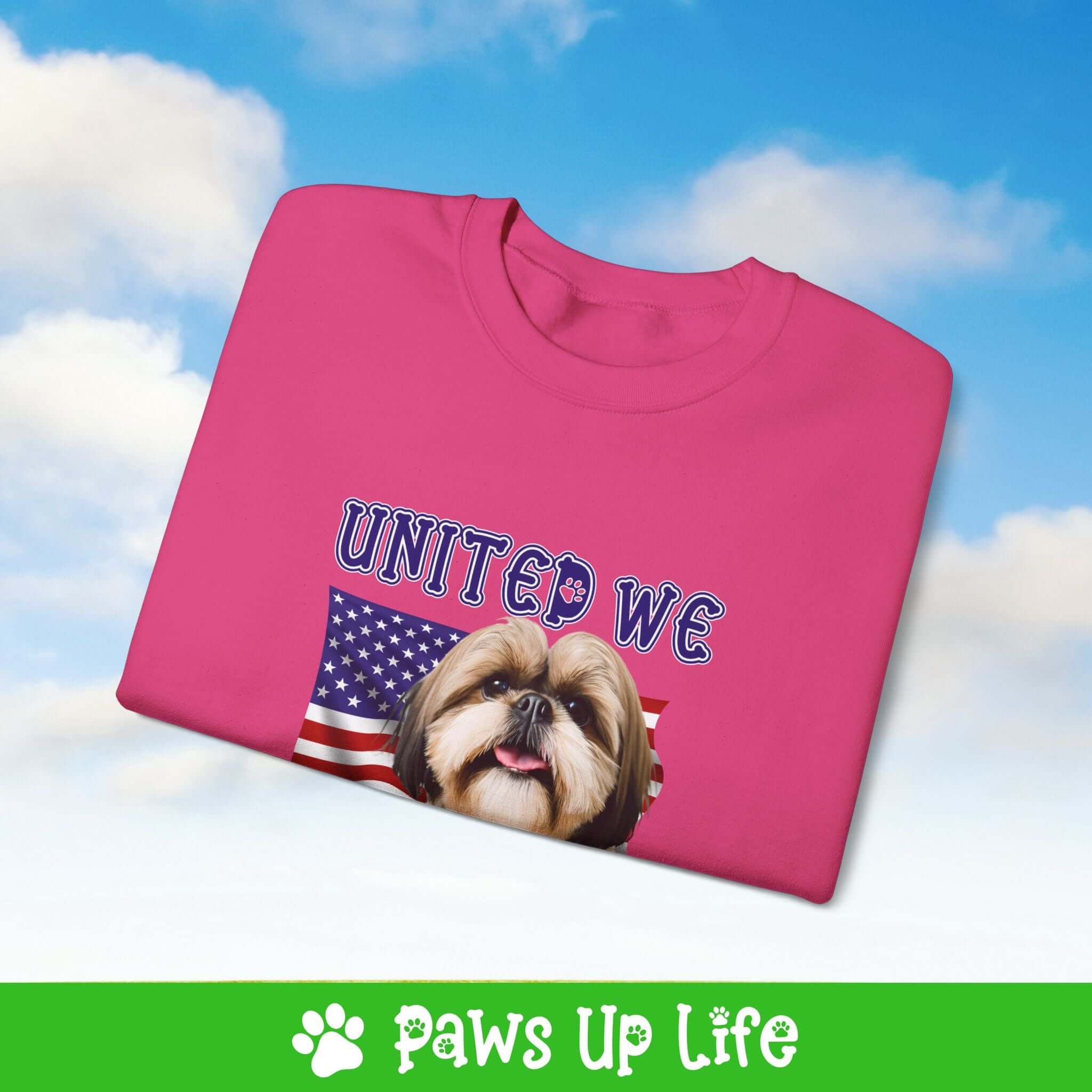 "United We Love"Shih Tzu Dog Crewneck Sweatshirt – Patriotic Dog Lover Gift, Unisex Apparel for Proud Dog Moms & Dads | Paws Up Life, LLC