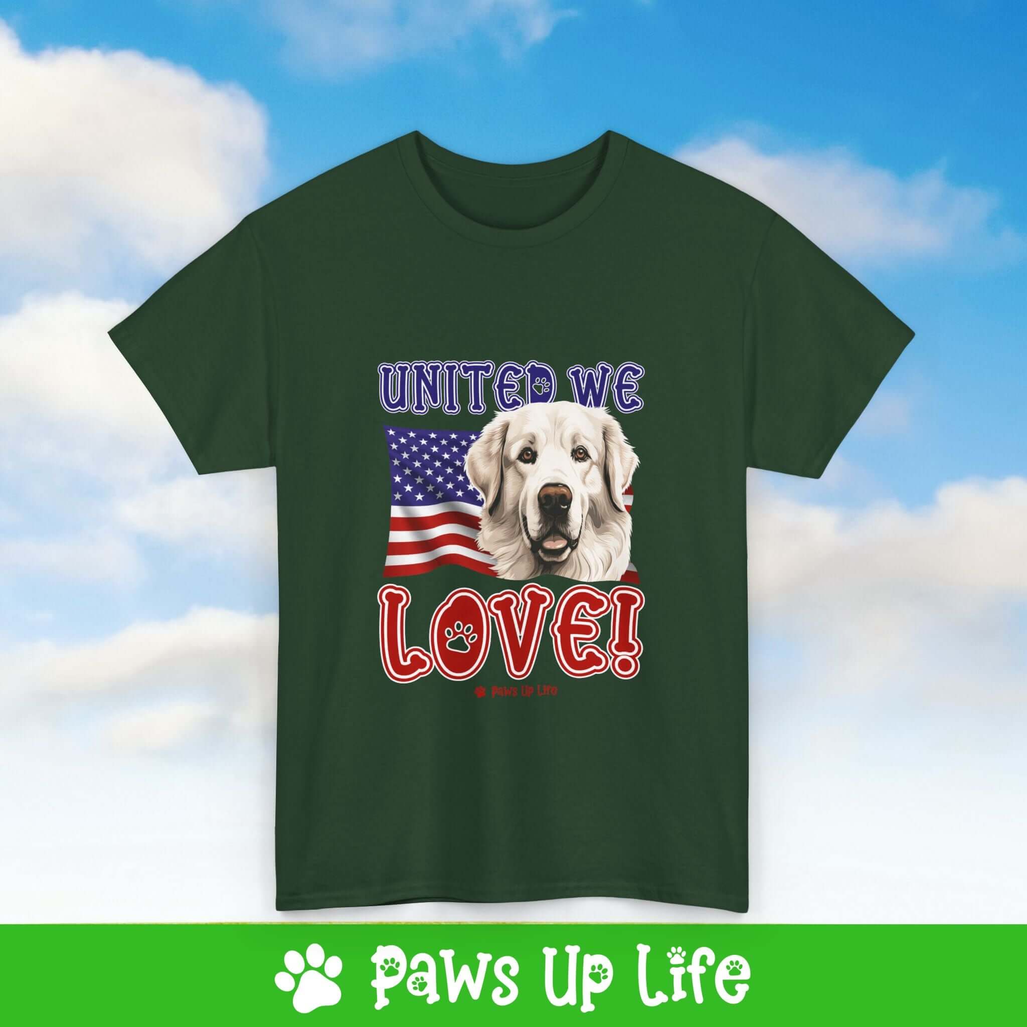 Great Pyrenees Dog United We Love Dog Tee, Shirt, Unisex Pet Lover Gift, Dog Mom Dad Tshirt, Animal Rescue Advocate, Cute Puppy Graphic Top Classic Collar | Paws Up Life, LLC