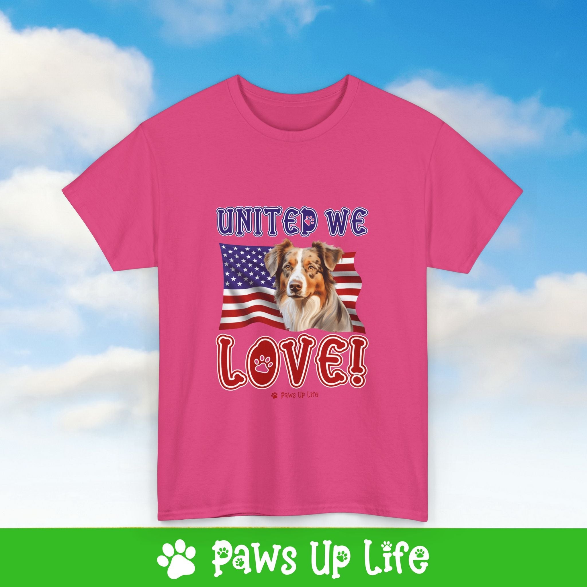 Australian Shepherd Dog United We Love Dog Tee, Shirt, Unisex Pet Lover Gift, Dog Mom Dad Tshirt, Animal Rescue Advocate, Cute Puppy Graphic Top Classic Collar | Paws Up Life, LLC