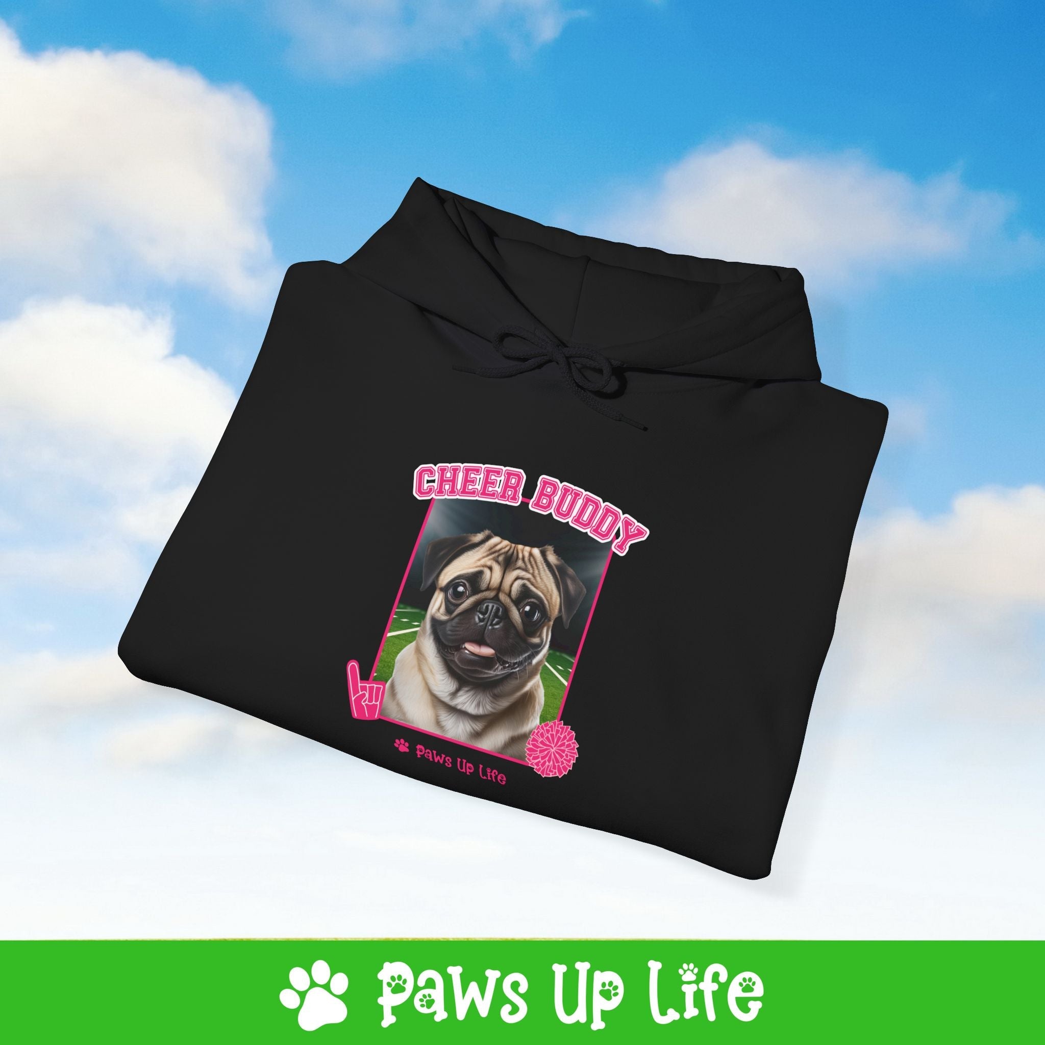 Pug Football Cheer Buddy Cheerleading Dog Unisex Hoodie Hooded Sweatshirt Classic Comfy Cotton | Paws Up Life, LLC