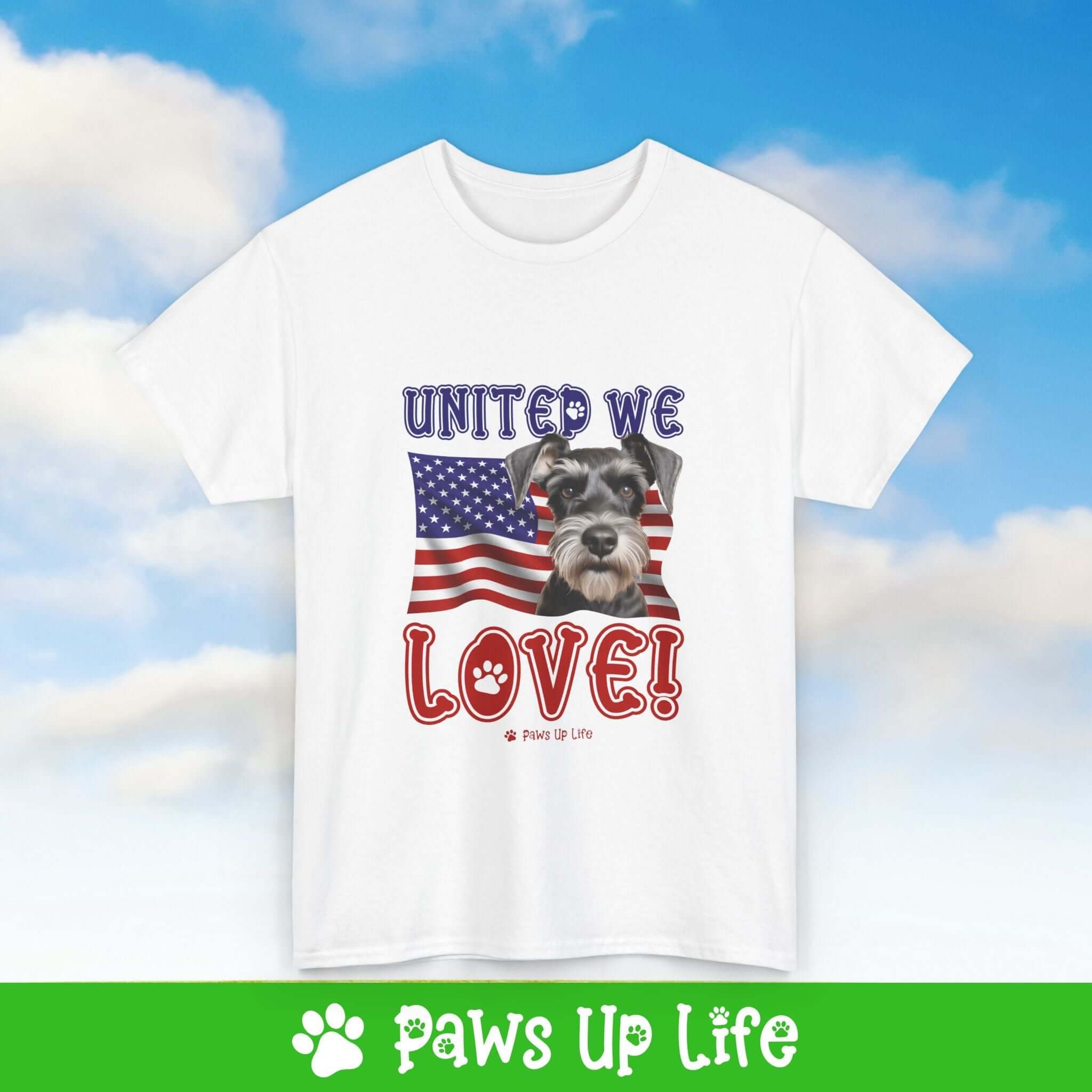 Miniature Schnauzer Dog United We Love Dog Tee, Shirt, Unisex Pet Lover Gift, Dog Mom Dad Tshirt, Animal Rescue Advocate, Cute Puppy Graphic Top Classic Collar | Paws Up Life, LLC