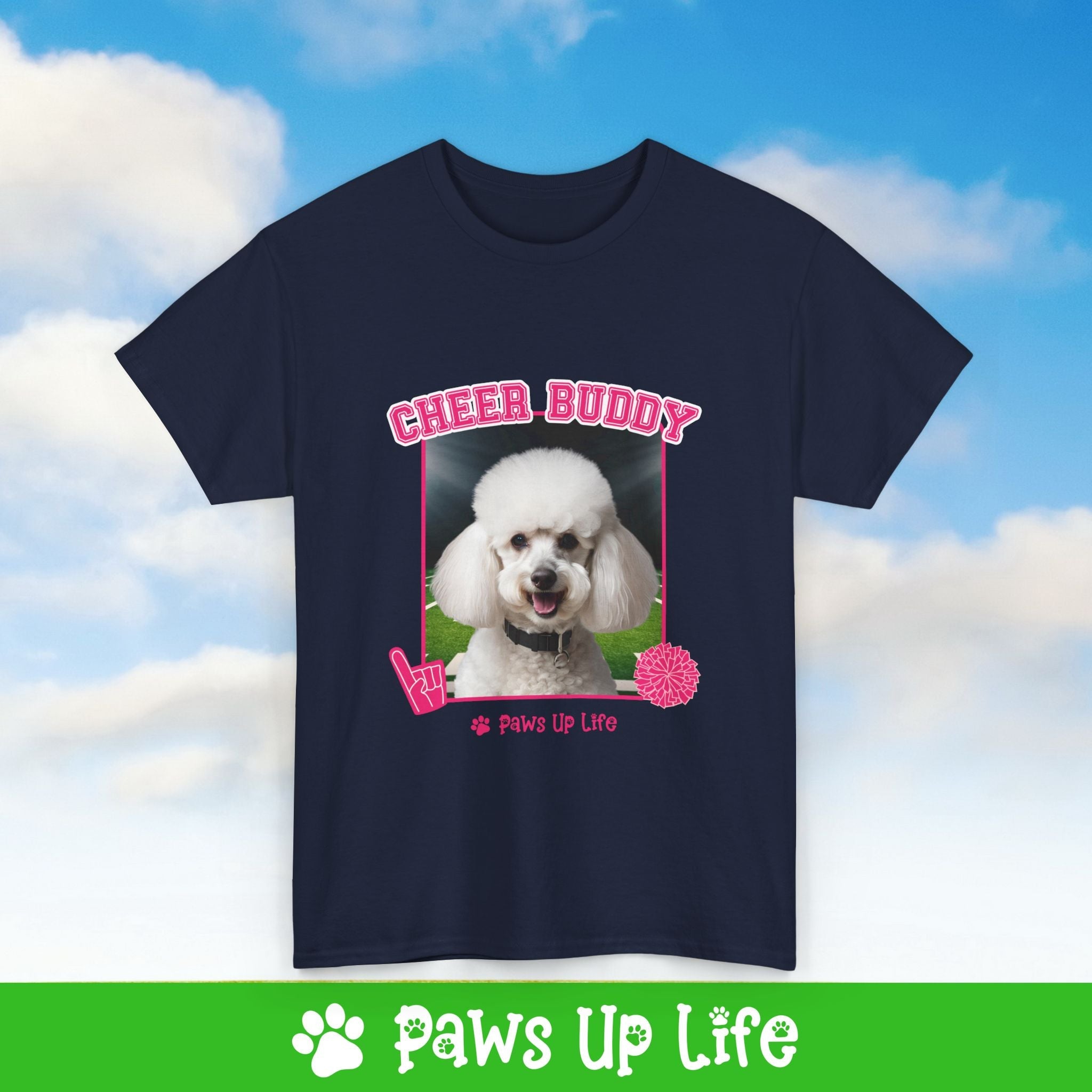 White Poodle Football Cheer Buddy Cheerleading Dog Tee, Shirt, Unisex Pet Lover Gift, Dog Mom Dad Tshirt, Animal Rescue Advocate, Cute Puppy Graphic Top Classic Collar | Paws Up Life, LLC