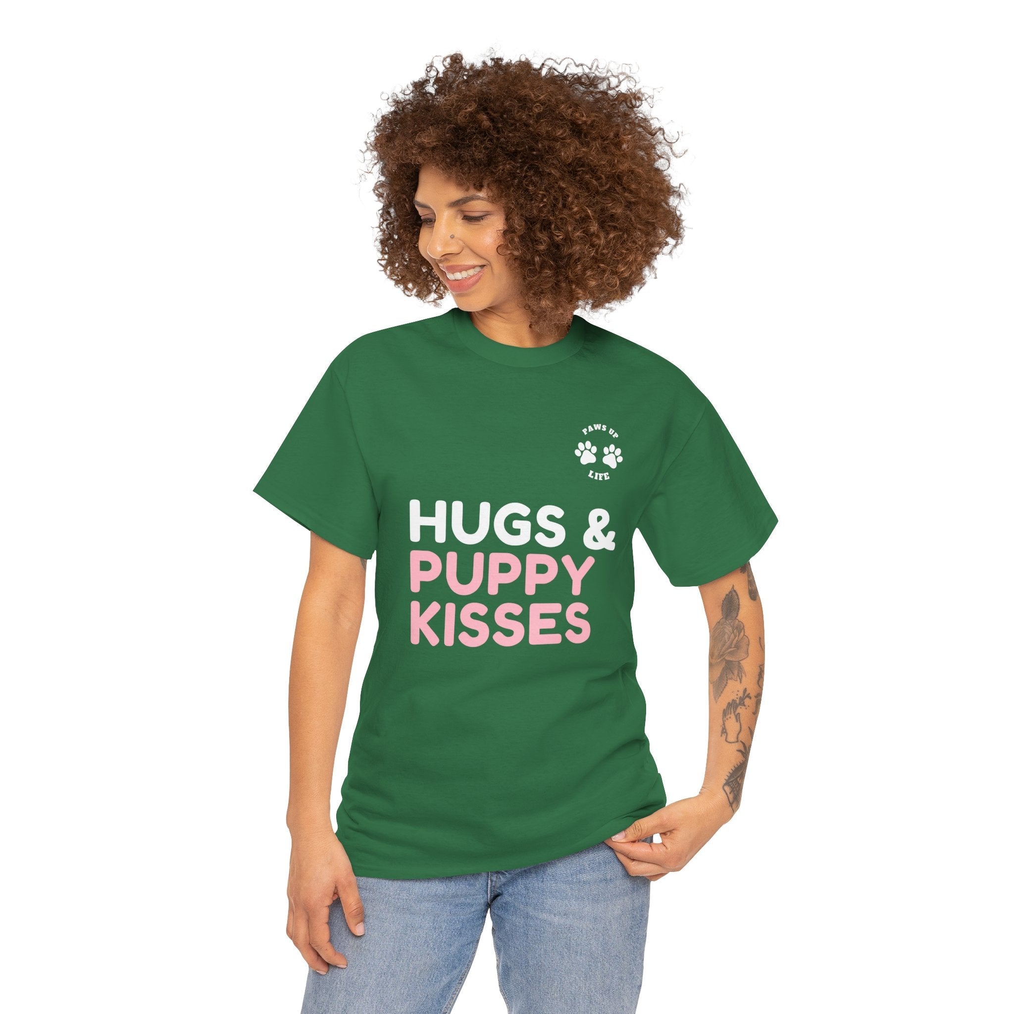 Hugs & Puppy Kisses Dog Mom or Dad Unisex T-Shirt  - Gifts for Pet-Loving Parents |Unisex Heavy Cotton GildanTee | Paws Up Life, LLC