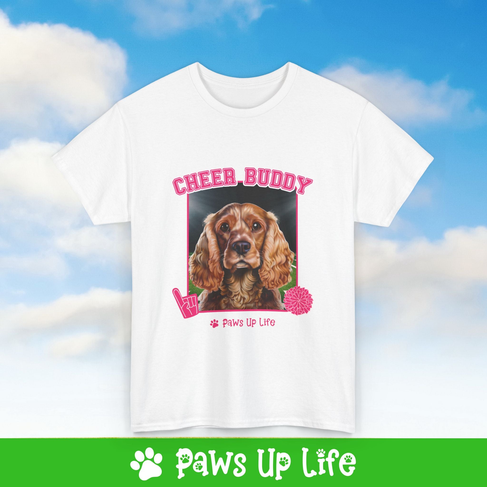 English Cocker Spaniel Football Cheer Buddy Cheerleading Dog Tee, Shirt, Unisex Pet Lover Gift, Dog Mom Dad Tshirt, Animal Rescue Advocate, Cute Puppy Graphic Top Classic Collar