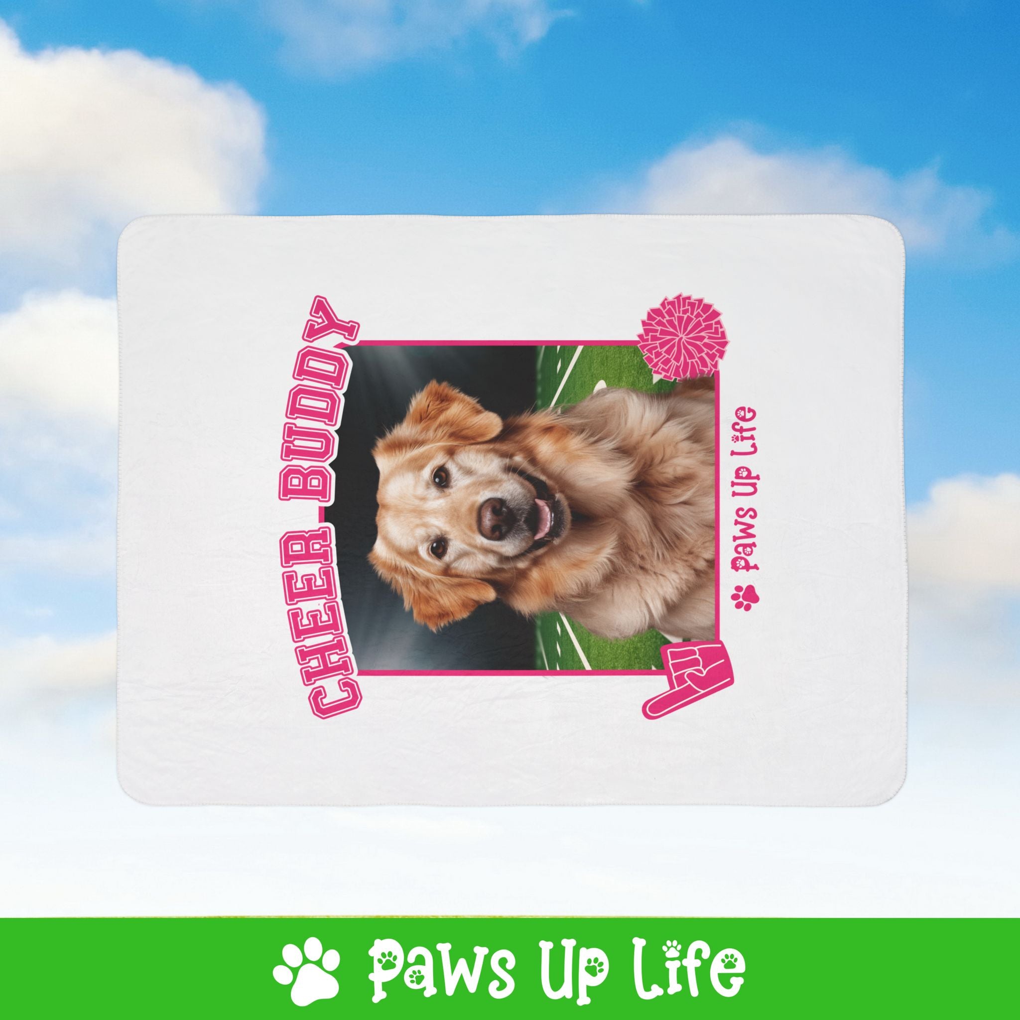 Golden Retriever Football Cheer Buddy Cheerleading Dog Fleece Sherpa Blanket - Perfect for Snuggling and Cozy Napping | Paws Up Life, LLC