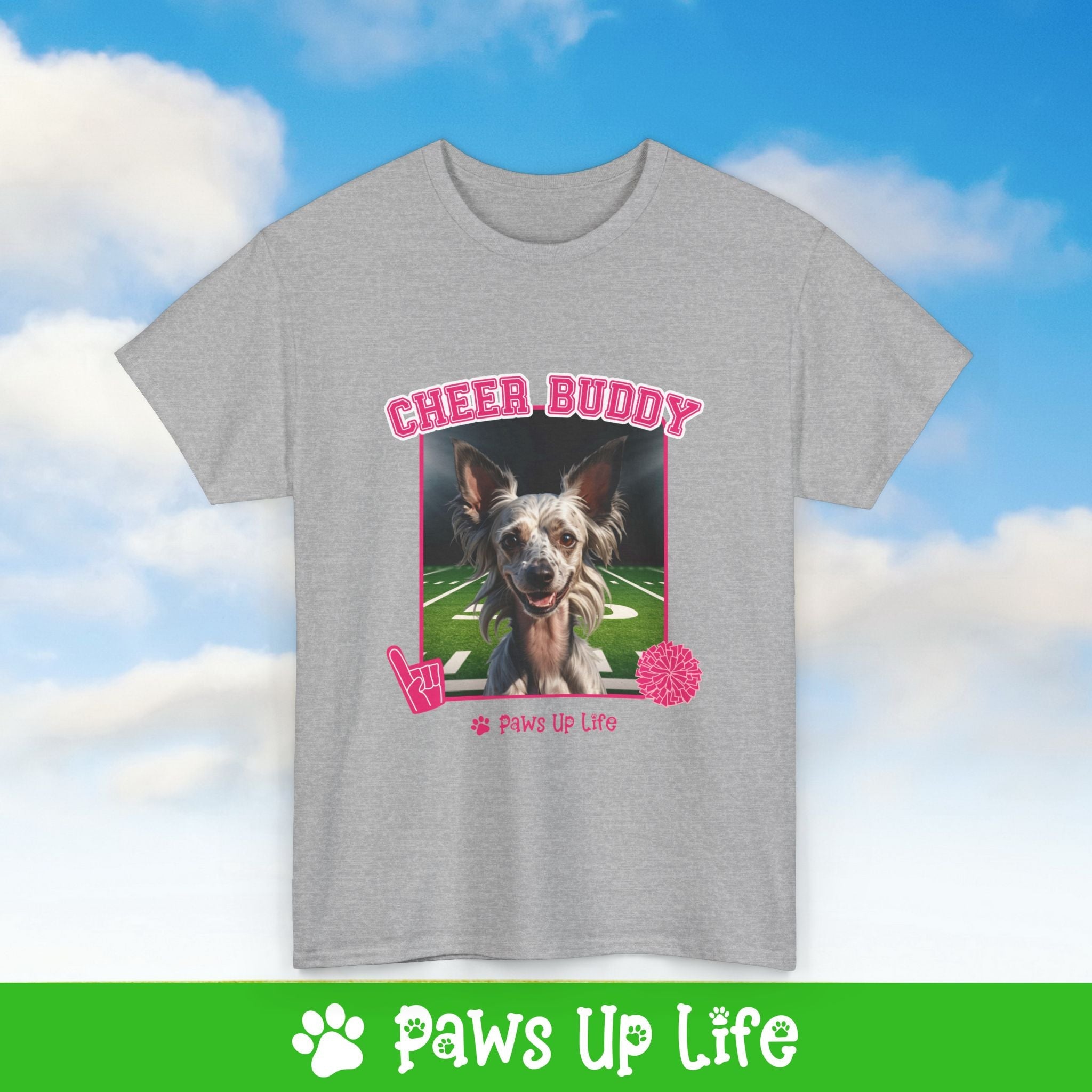 Chinese Crested Football Cheer Buddy Cheerleading Dog Tee, Shirt, Unisex Pet Lover Gift, Dog Mom Dad Tshirt, Animal Rescue Advocate, Cute Puppy Graphic Top Classic Collar | Paws Up Life, LLC