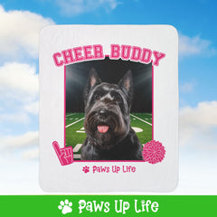 Black Scottish Terrier Football Cheer Buddy Cheerleading Dog Fleece Sherpa Blanket - Perfect for Snuggling and Cozy Napping