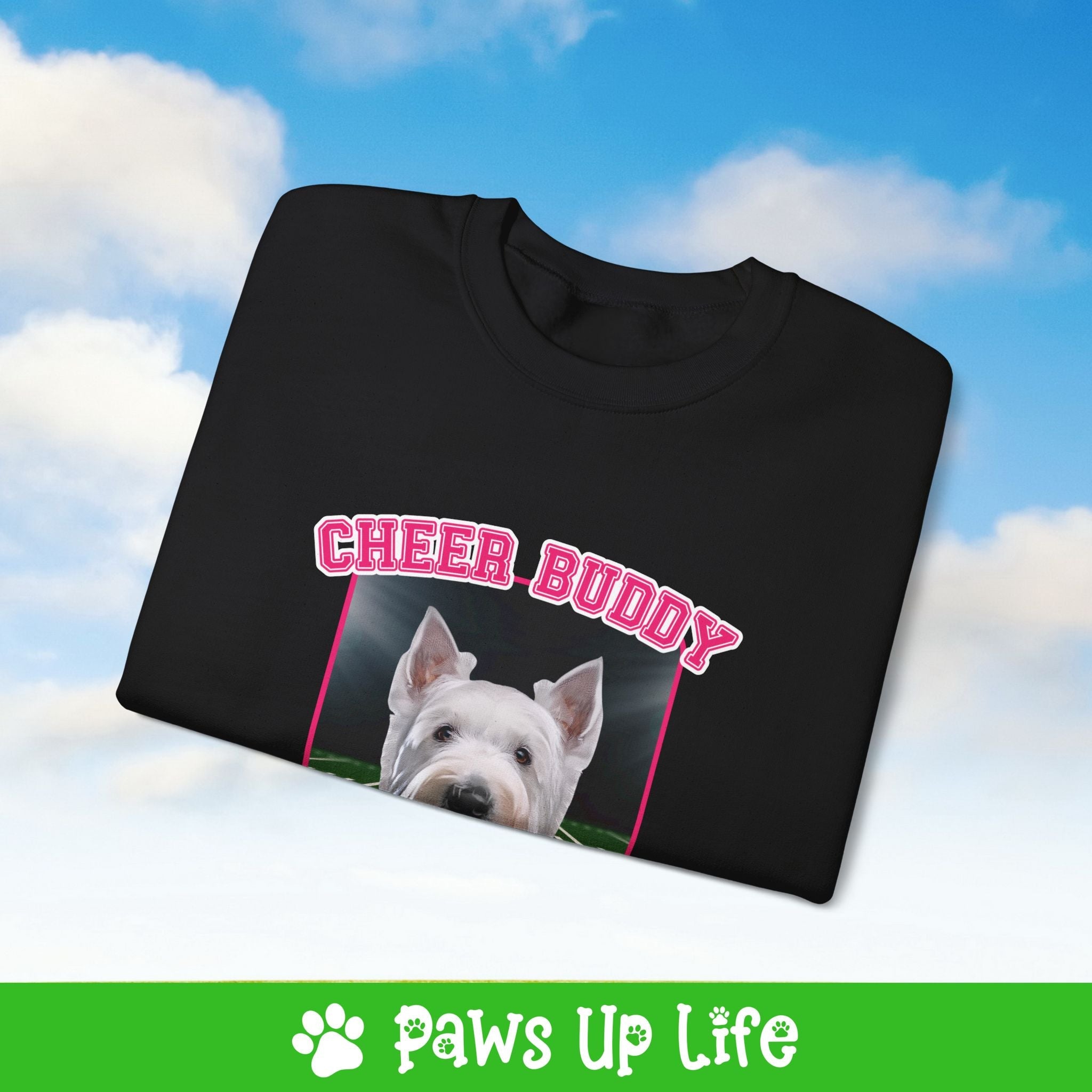 White Scottish Terrier Football Cheer Buddy Cheerleading Dog Crewneck Sweatshirt, Unisex Gift for Animal Lovers, Dog Mom Dad Sweatshirt, Cute Dog Lover Apparel, Fun Pet | Paws Up Life, LLC