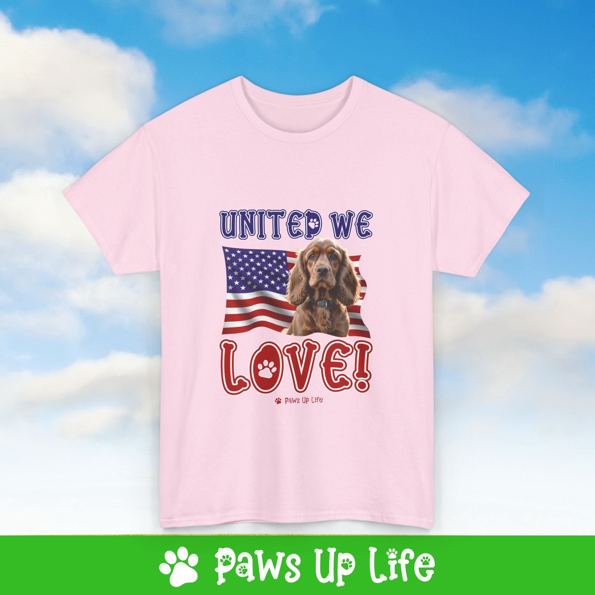 Cocker Spaniel Dog United We Love Dog Tee, Shirt, Unisex Pet Lover Gift, Dog Mom Dad Tshirt, Animal Rescue Advocate, Cute Puppy Graphic Top Classic Collar | Paws Up Life, LLC