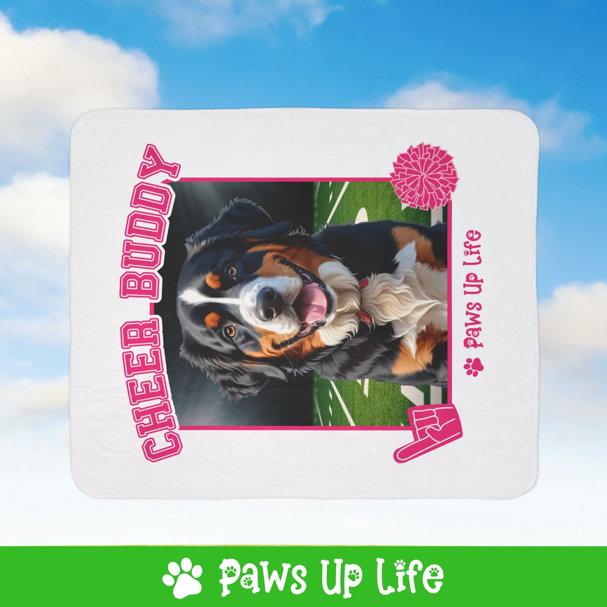 Bernese Mountain Dog Football Cheer Buddy Cheerleading Dog Fleece Sherpa Blanket - Perfect for Snuggling and Cozy Napping | Paws Up Life, LLC