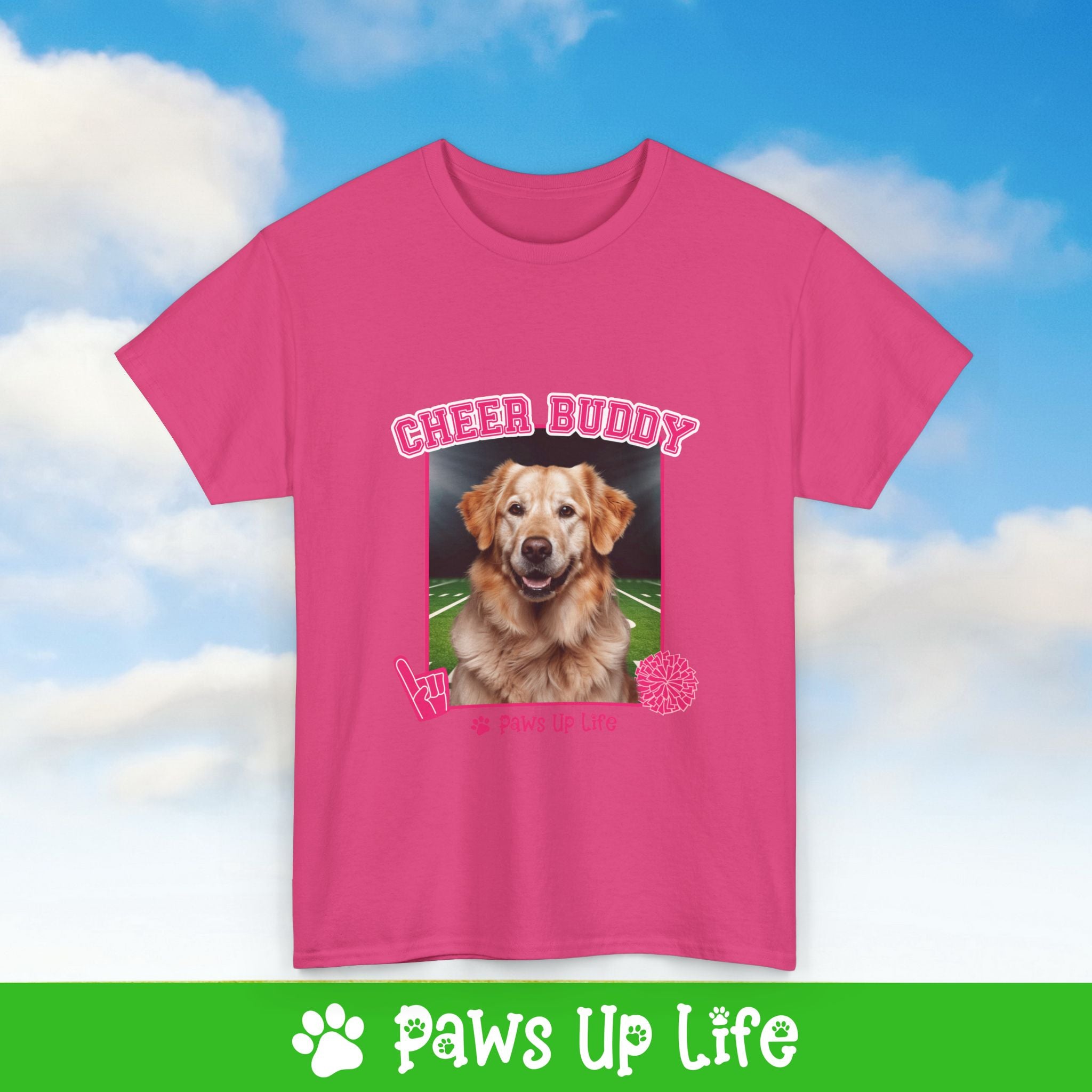 Golden Retriever Football Cheer Buddy Cheerleading Dog Tee, Shirt, Unisex Pet Lover Gift, Dog Mom Dad Tshirt, Animal Rescue Advocate, Cute Puppy Graphic Top Classic Collar | Paws Up Life, LLC