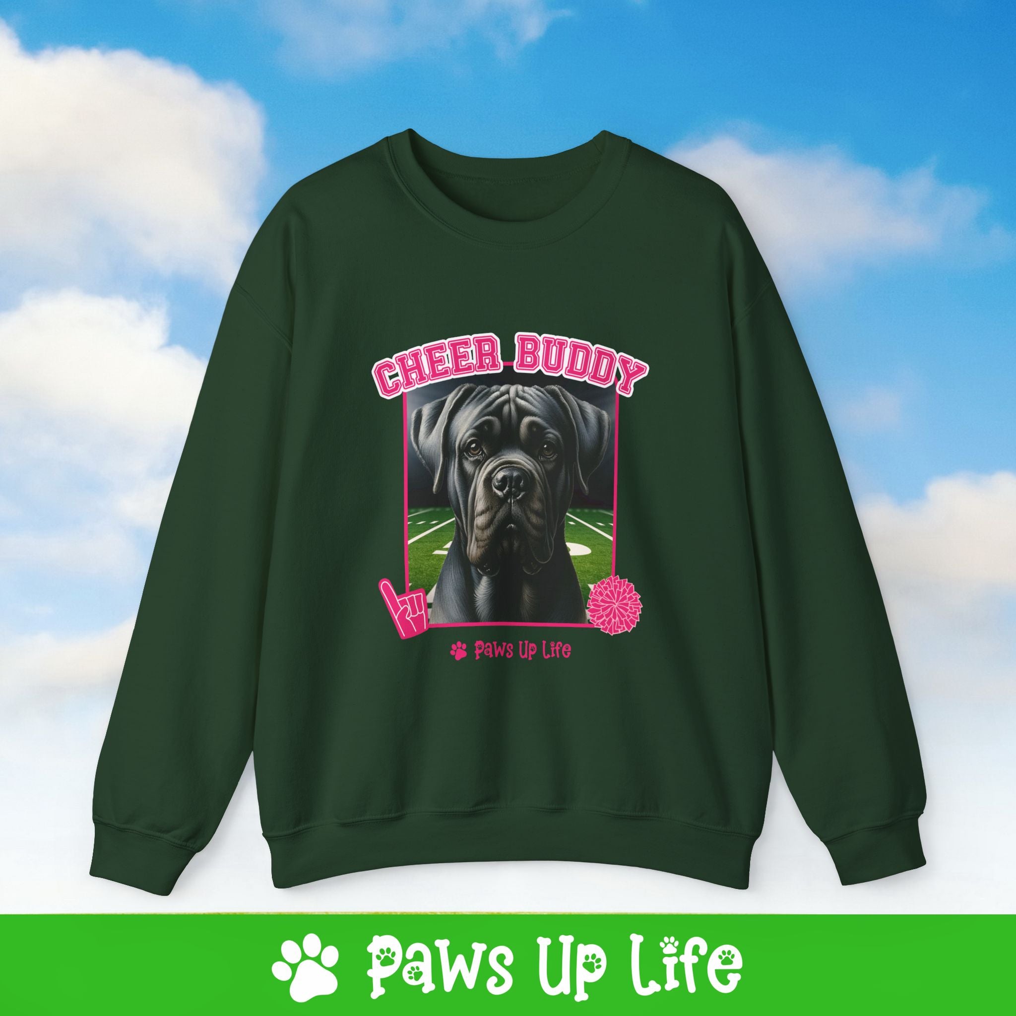 Cane Corso Football Cheer Buddy Cheerleading Dog Crewneck Sweatshirt, Unisex Gift for Animal Lovers, Dog Mom Dad Sweatshirt, Cute Dog Lover Apparel, Fun Pet | Paws Up Life, LLC