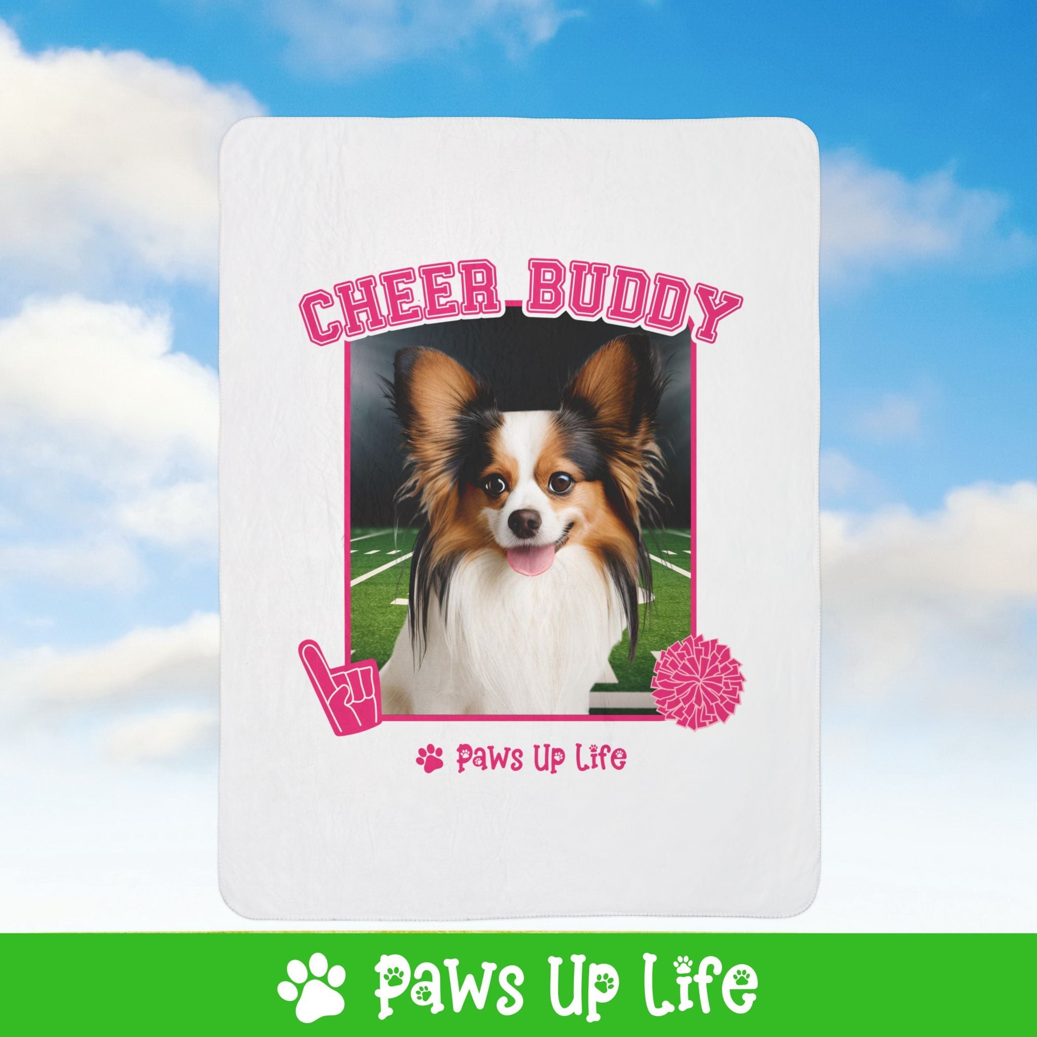 Papillon Football Cheer Buddy Cheerleading Dog Fleece Sherpa Blanket - Perfect for Snuggling and Cozy Napping | Paws Up Life, LLC