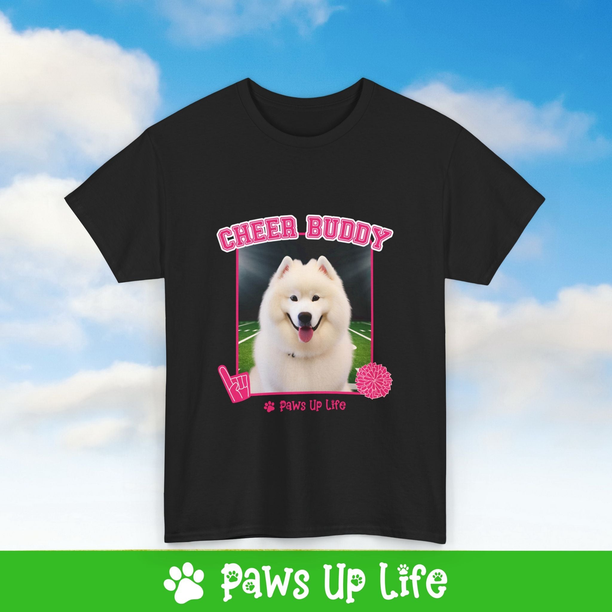 Samoyed Football Cheer Buddy Cheerleading Dog Tee, Shirt, Unisex Pet Lover Gift, Dog Mom Dad Tshirt, Animal Rescue Advocate, Cute Puppy Graphic Top Classic Collar | Paws Up Life, LLC