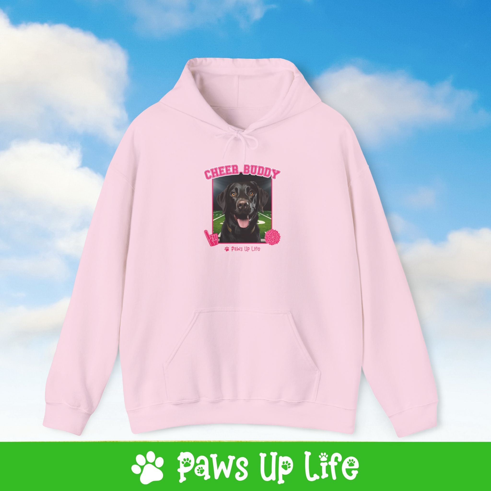 Labradore Retriever Black Lab Football Cheer Buddy Cheerleading Dog Unisex Hoodie Hooded Sweatshirt Classic Comfy Cotton | Paws Up Life, LLC