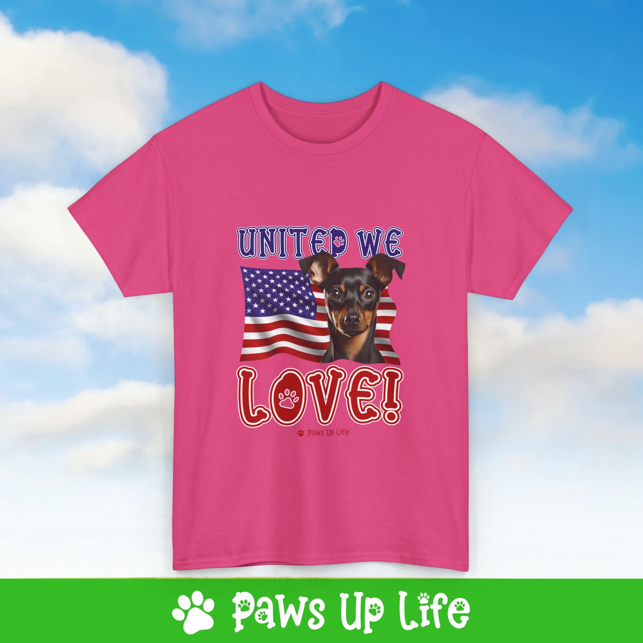 Miniature Pinscher Dog United We Love Dog Tee, Shirt, Unisex Pet Lover Gift, Dog Mom Dad Tshirt, Animal Rescue Advocate, Cute Puppy Graphic Top Classic Collar | Paws Up Life, LLC