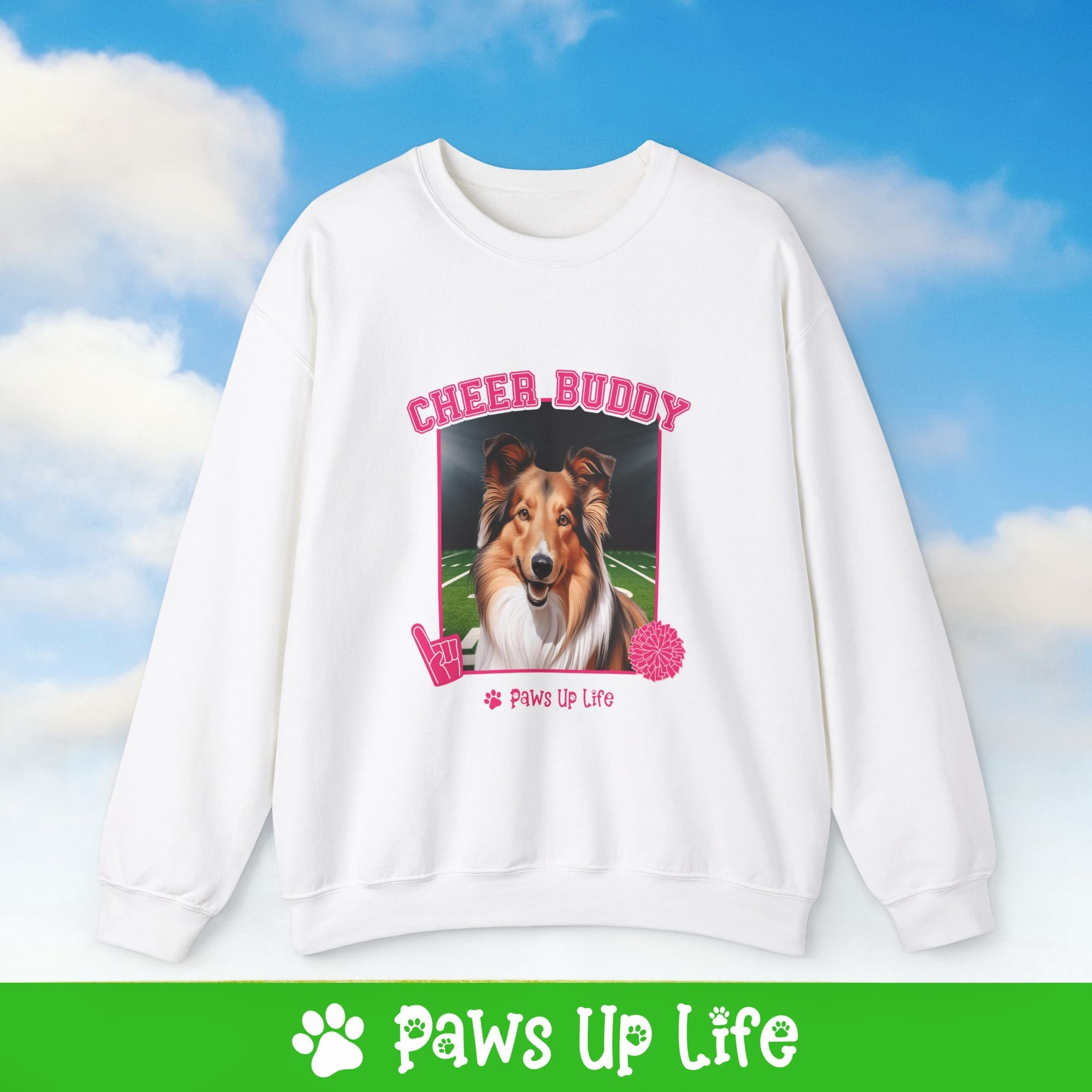 Shetland Sheepdog Football Cheer Buddy Cheerleading Dog Crewneck Sweatshirt, Unisex Gift for Animal Lovers, Dog Mom Dad Sweatshirt, Cute Dog Lover Apparel, Fun Pet | Paws Up Life, LLC