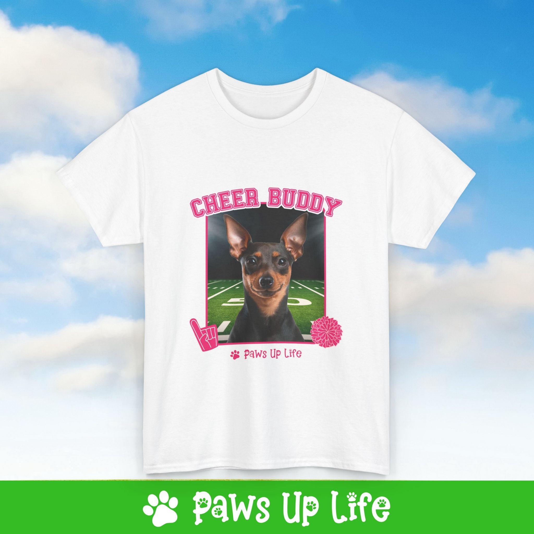 Miniature Pinscher Football Cheer Buddy Cheerleading Dog Tee, Shirt, Unisex Pet Lover Gift, Dog Mom Dad Tshirt, Animal Rescue Advocate, Cute Puppy Graphic Top Classic Collar | Paws Up Life, LLC