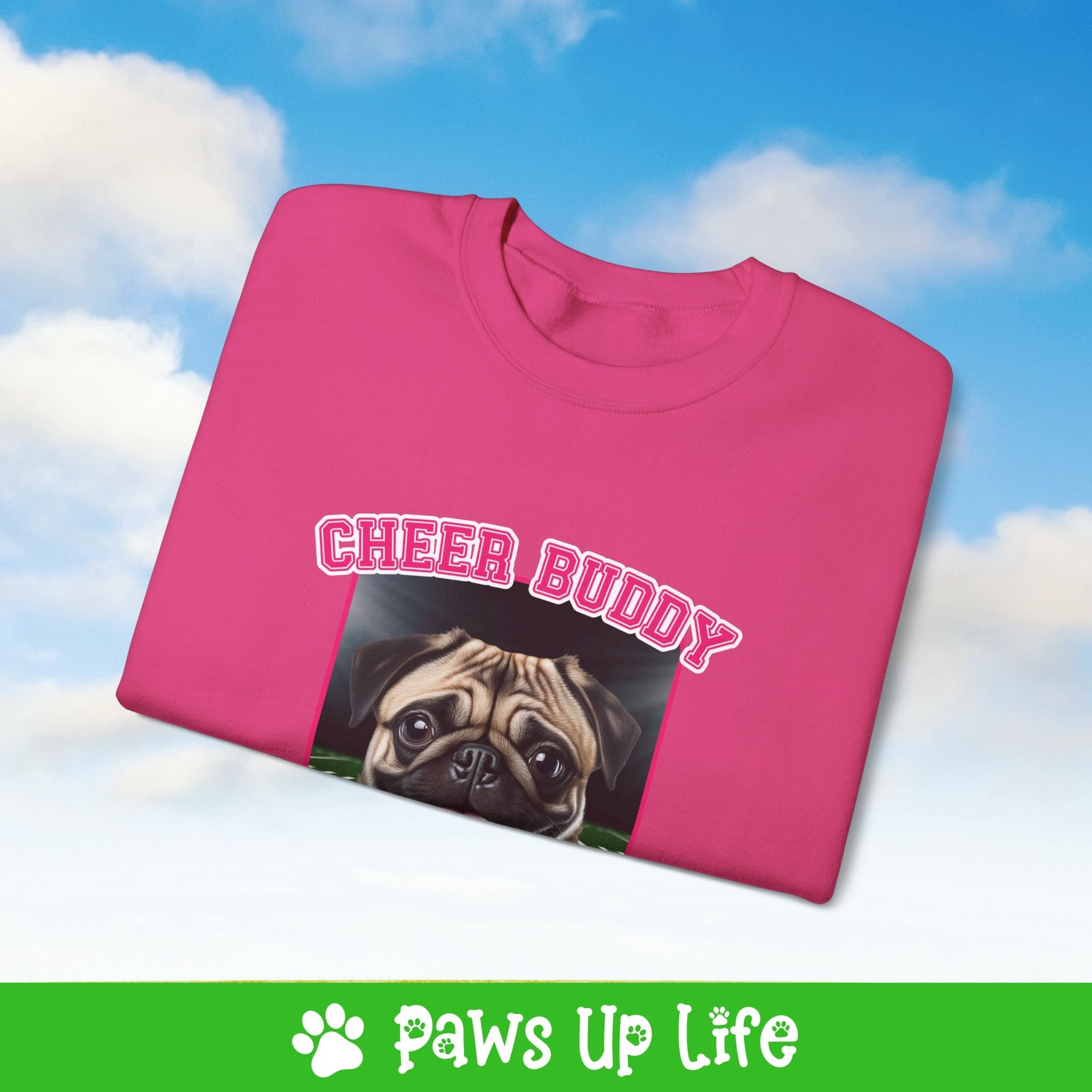 Pug Football Cheer Buddy Cheerleading Dog Crewneck Sweatshirt, Unisex Gift for Animal Lovers, Dog Mom Dad Sweatshirt, Cute Dog Lover Apparel, Fun Pet | Paws Up Life, LLC