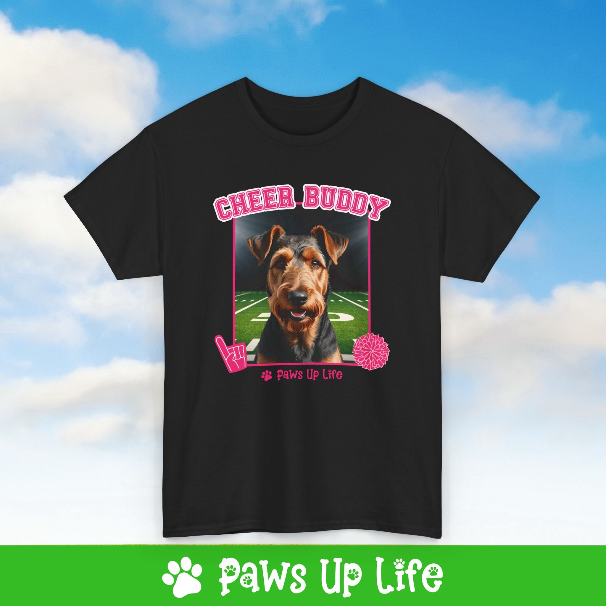 Airedale Terrier Cheer Buddy Dog Cheerleader Tee, Shirt, Unisex Pet Lover Gift, Dog Mom Dad Tshirt, Animal Rescue Advocate, Cute Puppy Graphic Top Classic Collar