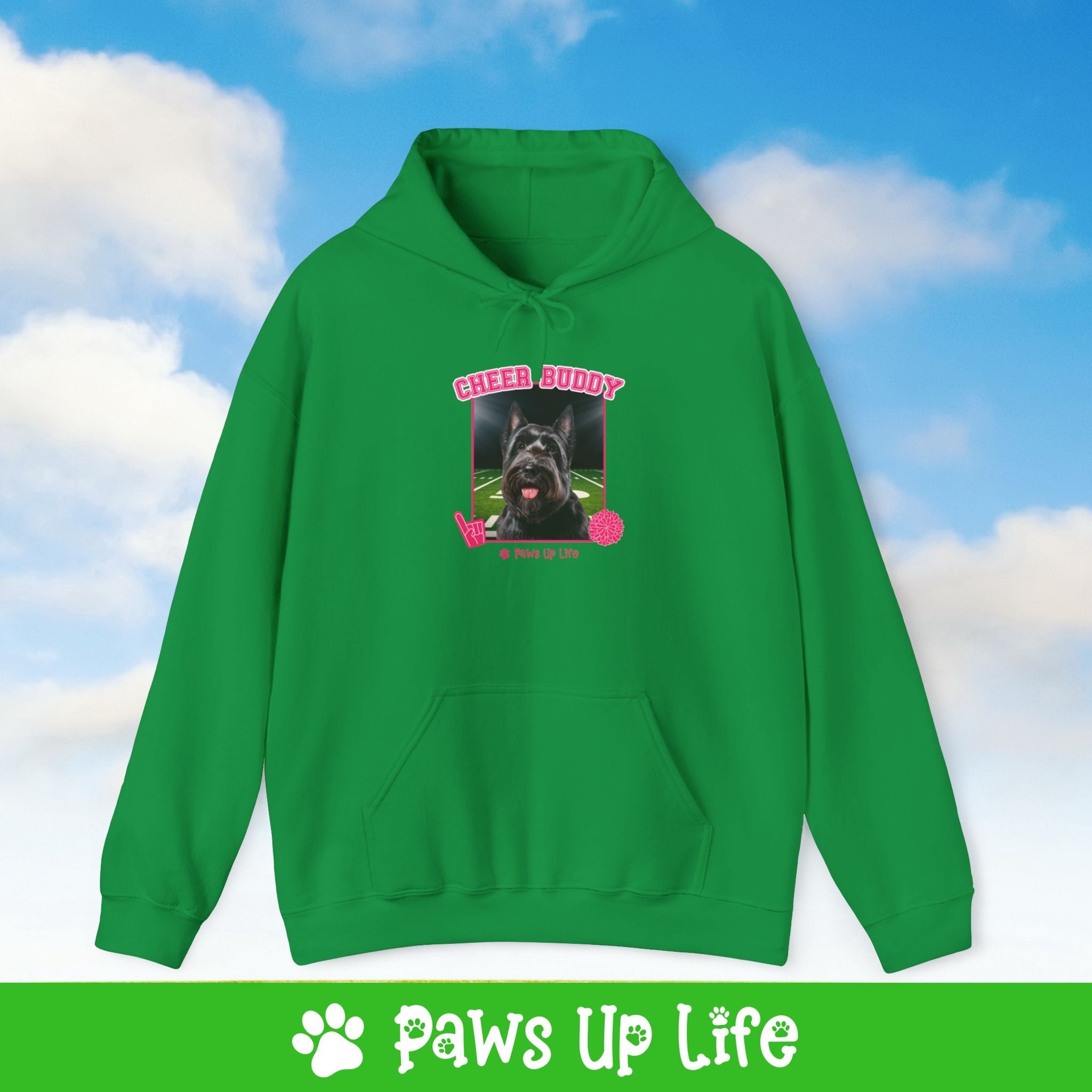 Black Scottish Terrier Football Cheer Buddy Cheerleading Dog Unisex Hoodie Hooded Sweatshirt Classic Comfy Cotton