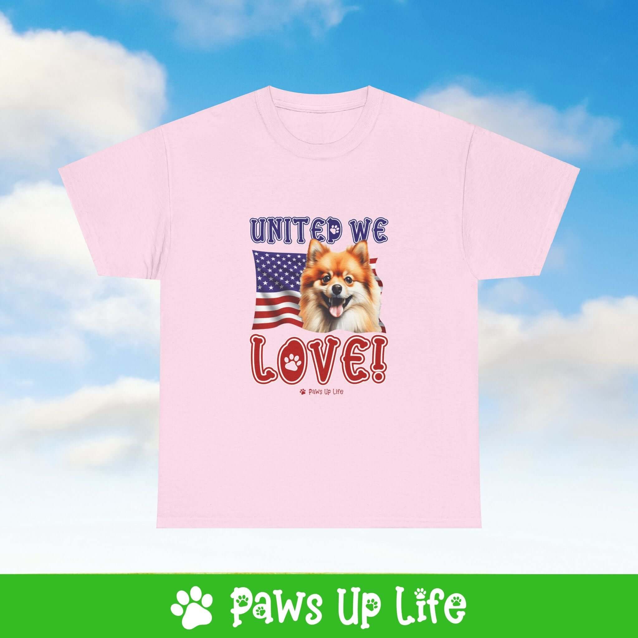 Pomeranian Dog United We Love Dog Tee, Shirt, Unisex Pet Lover Gift, Dog Mom Dad Tshirt, Animal Rescue Advocate, Cute Puppy Graphic Top Classic Collar | Paws Up Life, LLC