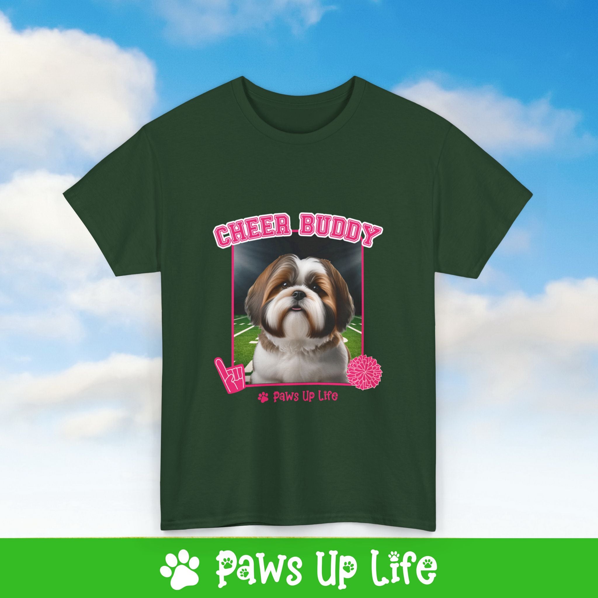 Brown Shih Tzu Football Cheer Buddy Cheerleading Dog Tee, Shirt, Unisex Pet Lover Gift, Dog Mom Dad Tshirt, Animal Rescue Advocate, Cute Puppy Graphic Top Classic Collar | Paws Up Life, LLC