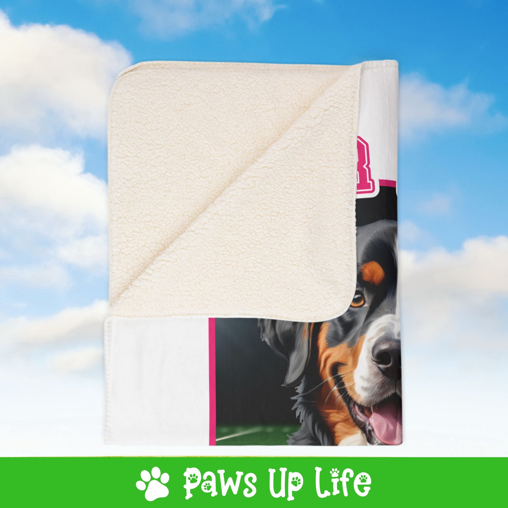 Bernese Mountain Dog Football Cheer Buddy Cheerleading Dog Fleece Sherpa Blanket - Perfect for Snuggling and Cozy Napping