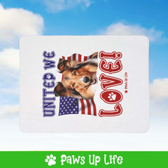 "United We Love" Shetland Sheepdog Patriotic Fleece Sherpa Blanket - Perfect for Snuggling and Cozy Napping | Paws Up Life, LLC