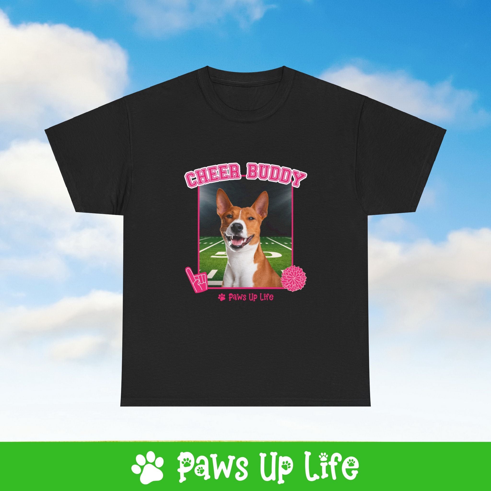 Basenji Cheer Buddy Cheerleading Dog Tee, Shirt, Unisex Pet Lover Gift, Dog Mom Dad Tshirt, Animal Rescue Advocate, Cute Puppy Graphic Top Classic Collar