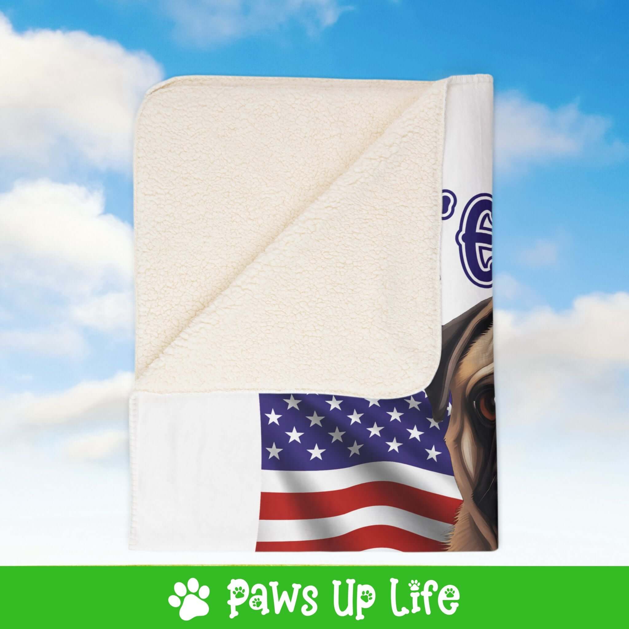 "United We Love" Pug Patriotic Fleece Sherpa Blanket - Perfect for Snuggling and Cozy Napping | Paws Up Life, LLC