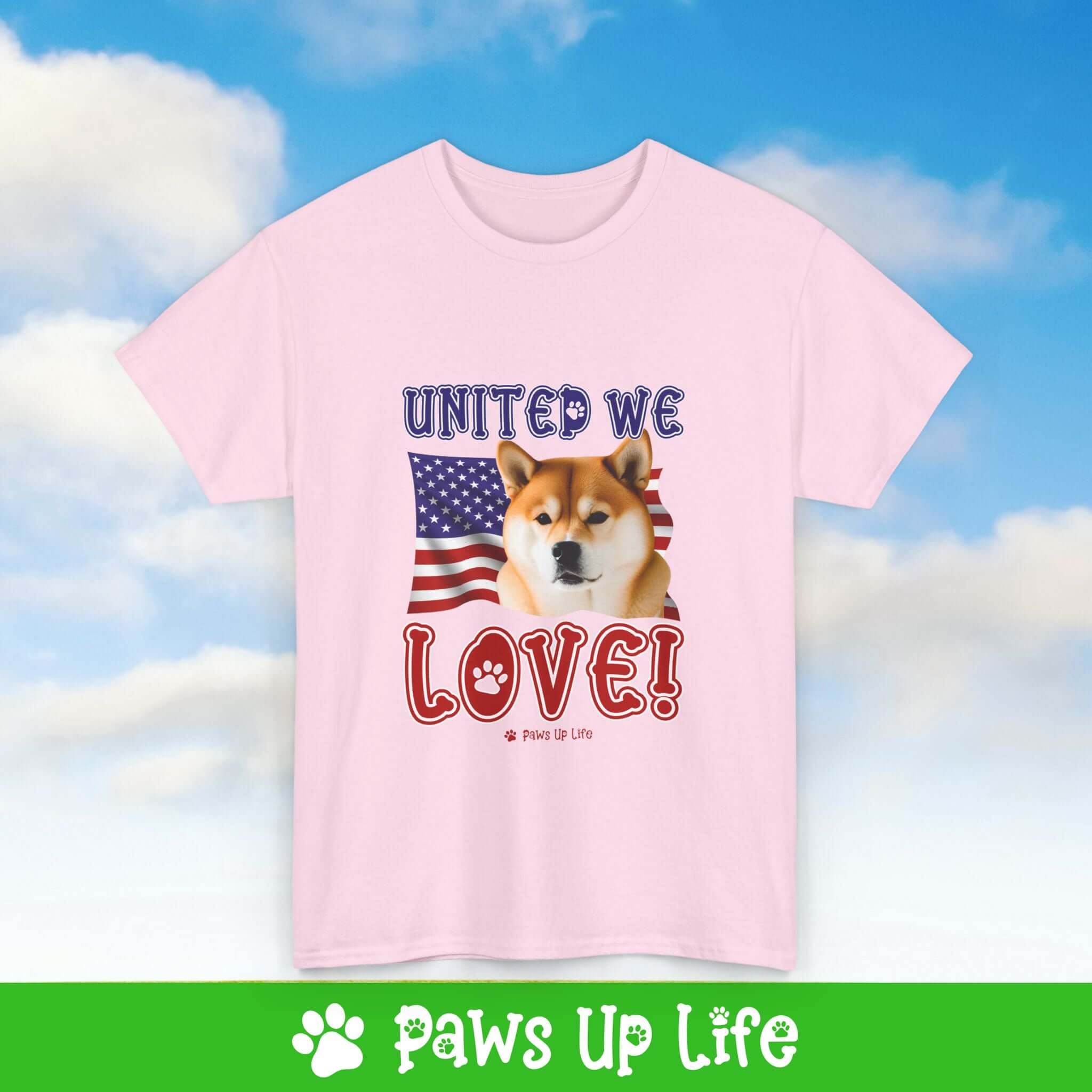 "United We Love" Shiba Inu Lover T-Shirt – Perfect Patriotic Gift for Dog Lovers, Unisex Dog Mom & Dad Tee with a Fun Dog Design