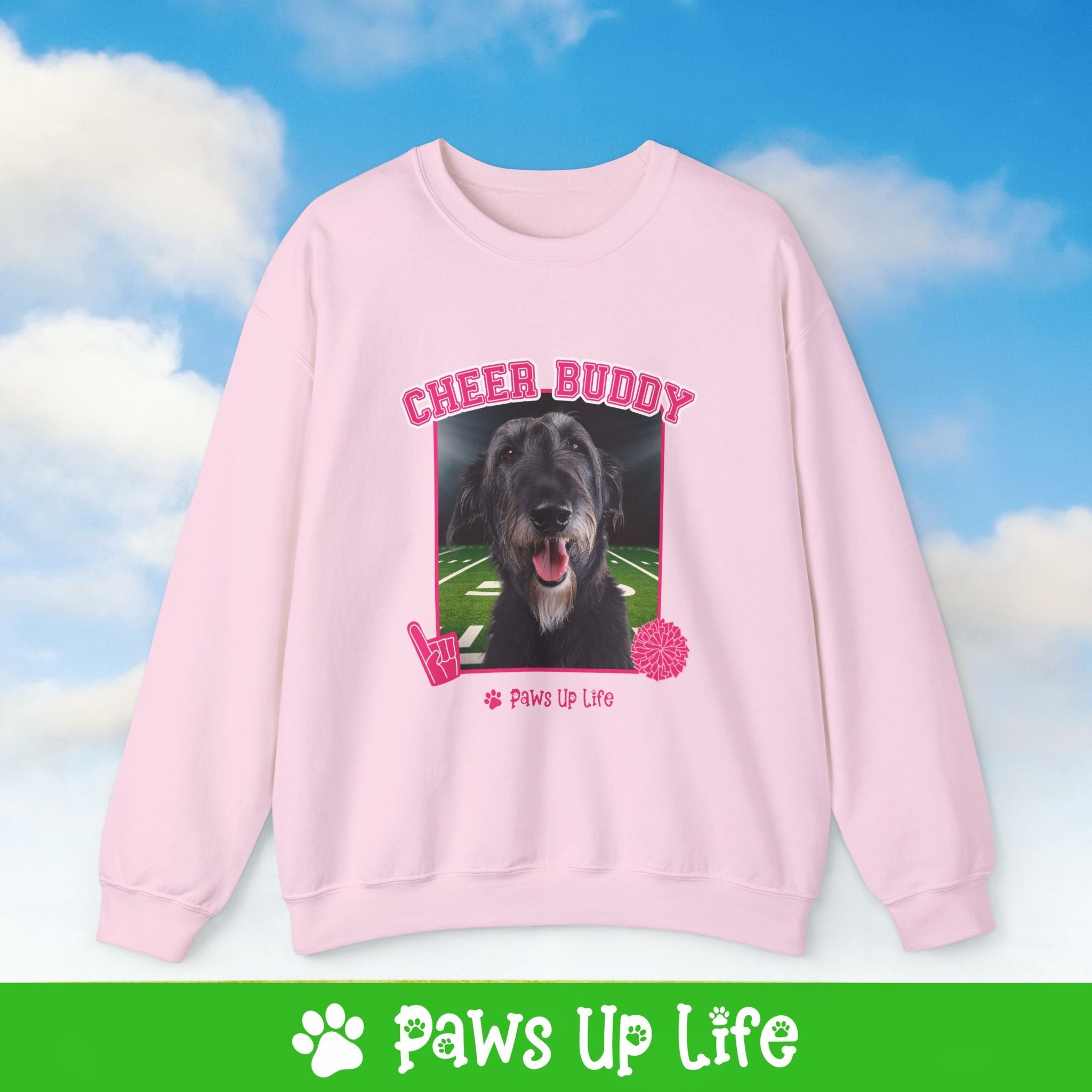 Irish Wolfhound Football Cheer Buddy Cheerleading Dog Crewneck Sweatshirt, Unisex Gift for Animal Lovers, Dog Mom Dad Sweatshirt, Cute Dog Lover Apparel, Fun Pet | Paws Up Life, LLC