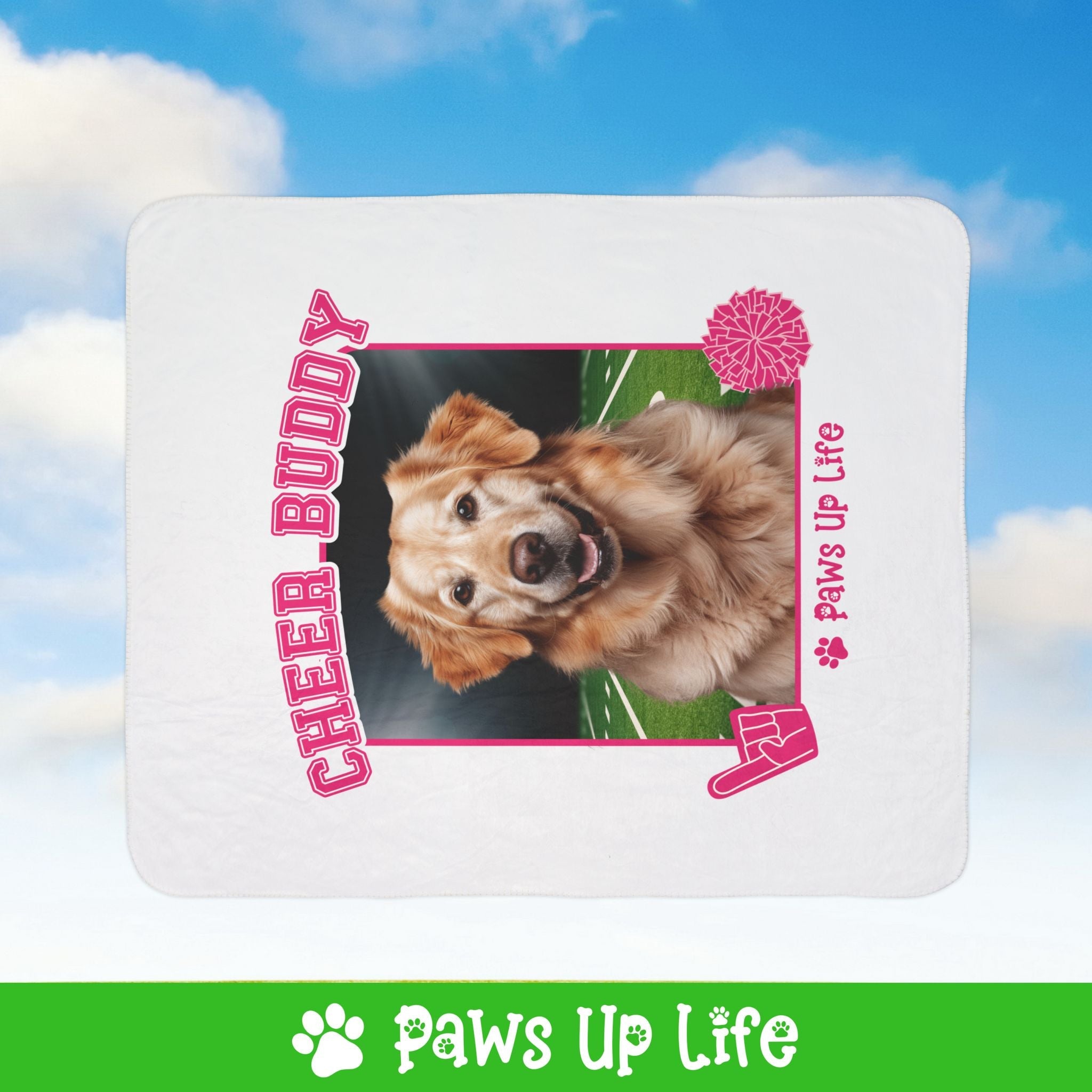 Golden Retriever Football Cheer Buddy Cheerleading Dog Fleece Sherpa Blanket - Perfect for Snuggling and Cozy Napping | Paws Up Life, LLC