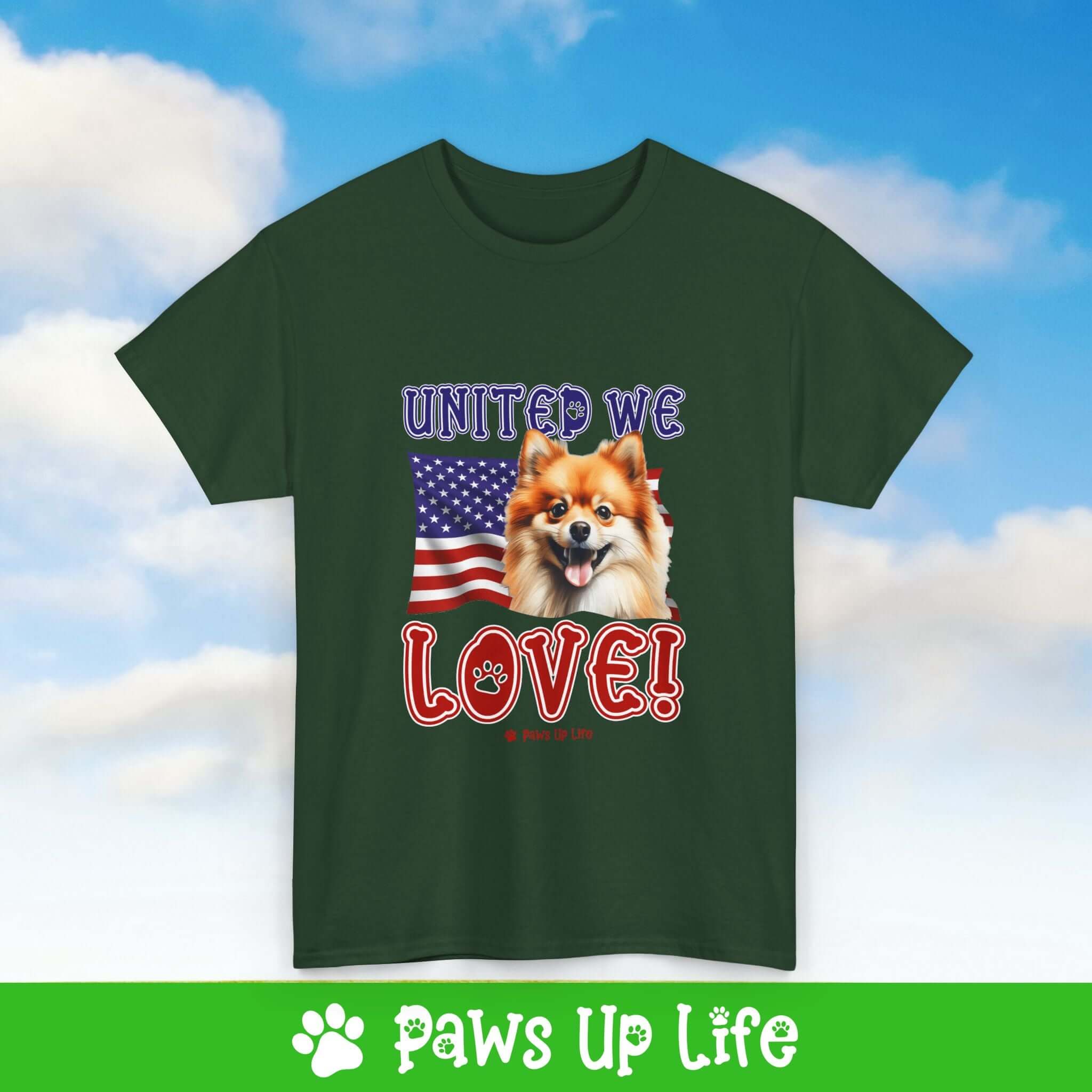 Pomeranian Dog United We Love Dog Tee, Shirt, Unisex Pet Lover Gift, Dog Mom Dad Tshirt, Animal Rescue Advocate, Cute Puppy Graphic Top Classic Collar | Paws Up Life, LLC