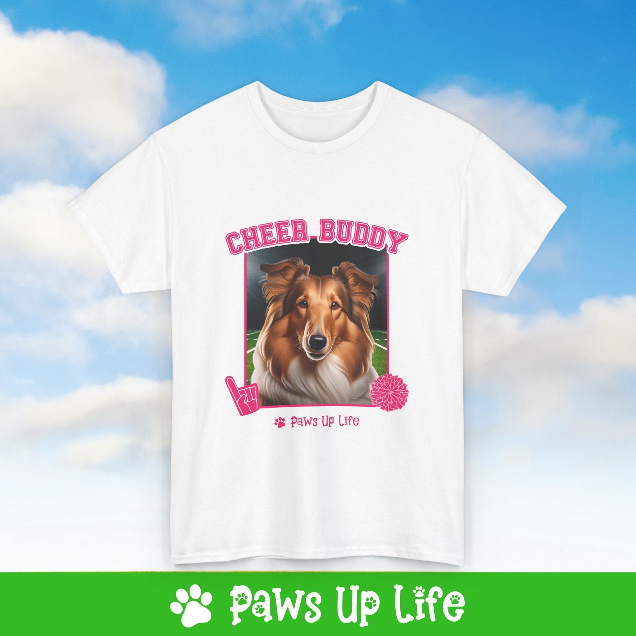 Collie Football Cheer Buddy Cheerleading Dog Tee, Shirt, Unisex Pet Lover Gift, Dog Mom Dad Tshirt, Animal Rescue Advocate, Cute Puppy Graphic Top Classic Collar | Paws Up Life, LLC