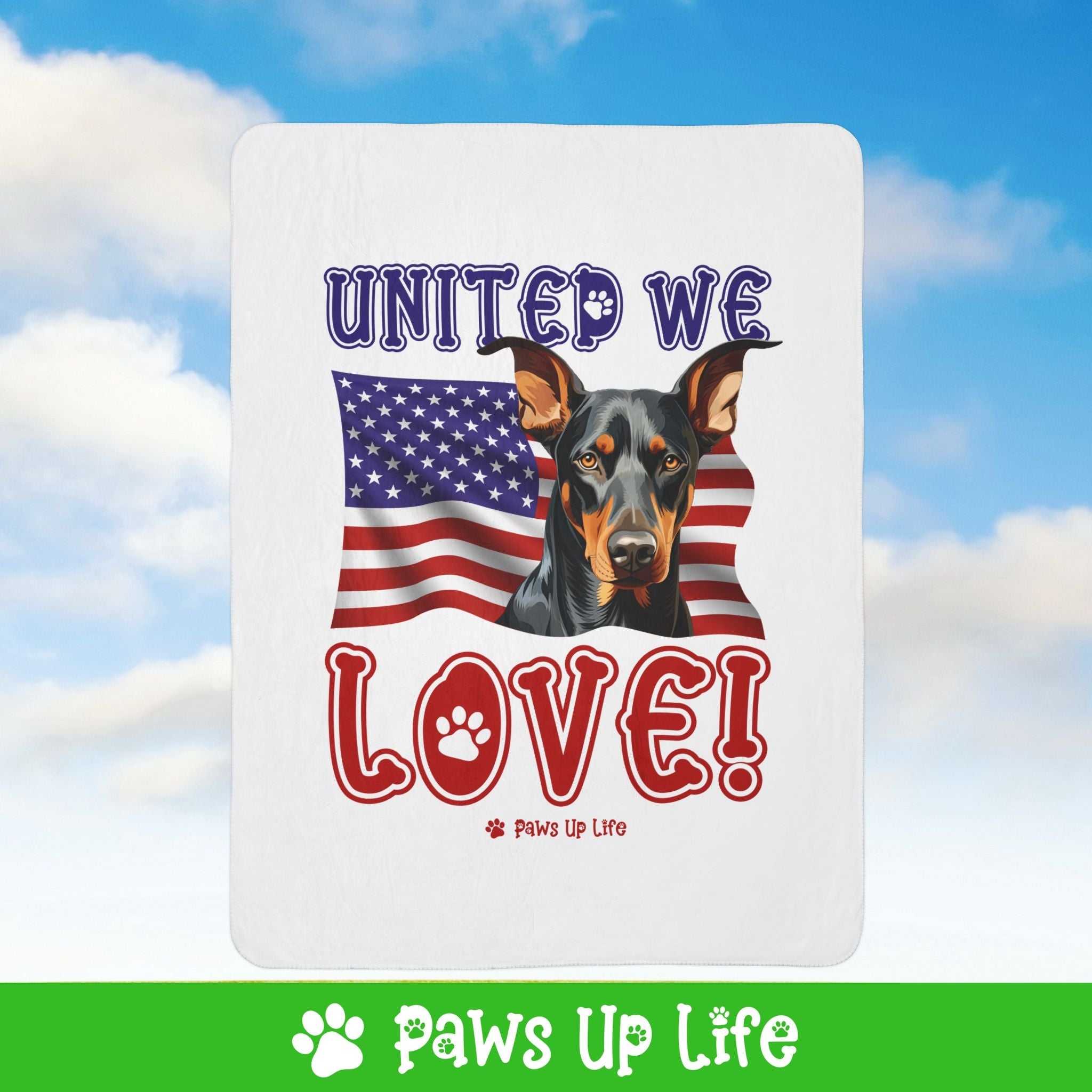 Doberman Pinscher Dog United We Love Fleece Sherpa Blanket - Perfect for Snuggling and Cozy Napping | Paws Up Life, LLC