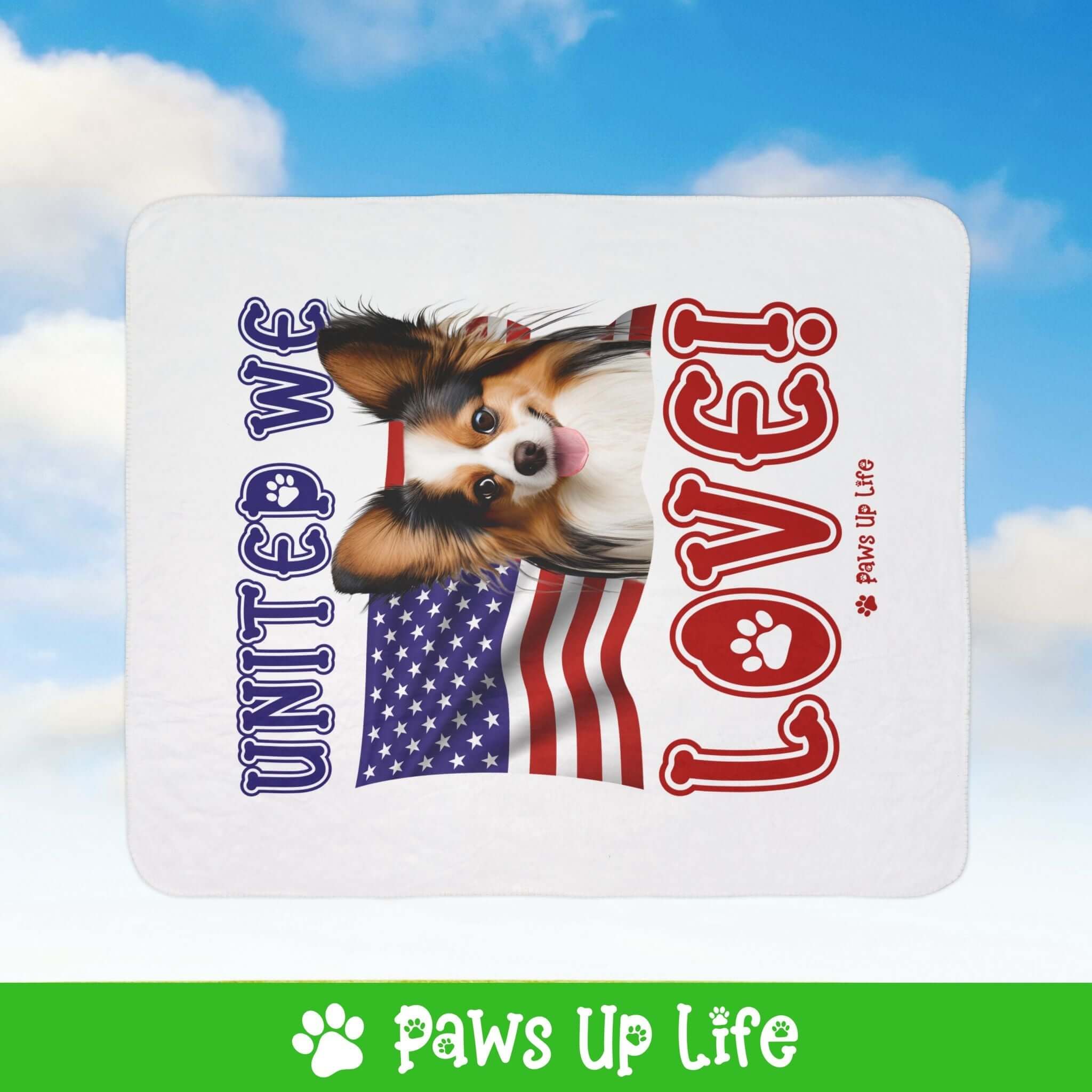 Papillon Dog United We Love Fleece Sherpa Blanket - Perfect for Snuggling and Cozy Napping