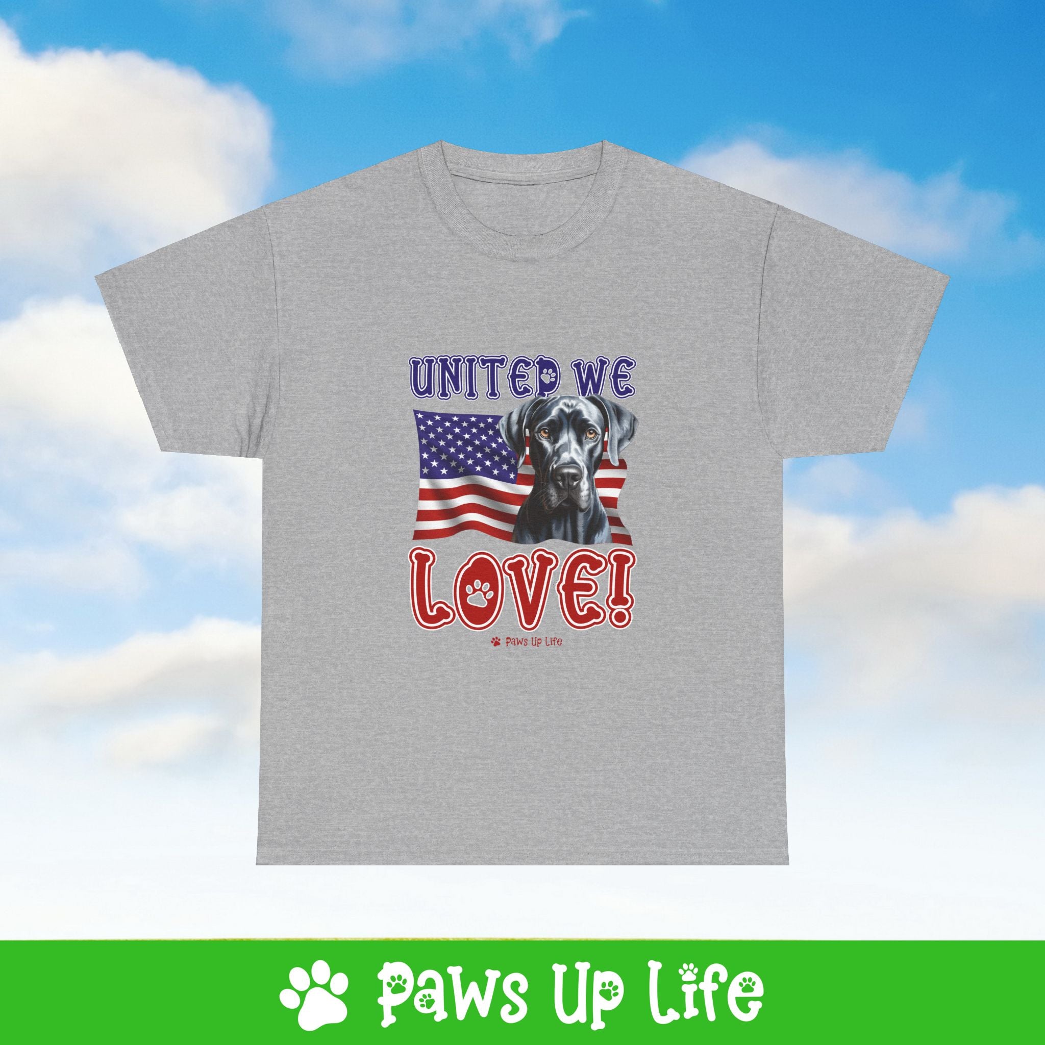 Great Dane Dog United We Love Dog Tee, Shirt, Unisex Pet Lover Gift, Dog Mom Dad Tshirt, Animal Rescue Advocate, Cute Puppy Graphic Top Classic Collar | Paws Up Life, LLC