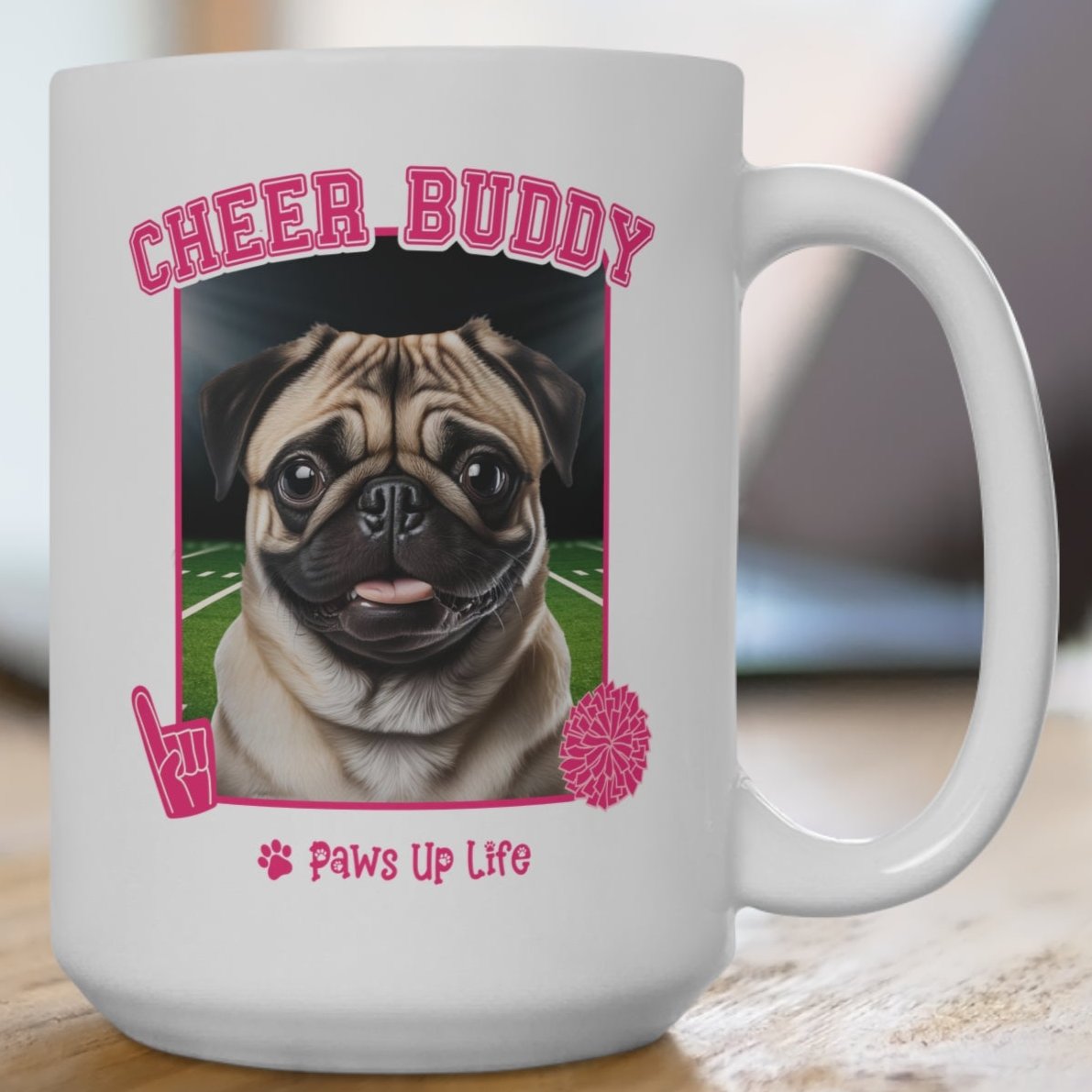 Pug Cheer Buddy Cheerleading Dog 15oz Large Coffee Mug Ceramic Drinkware Tea Washable | Paws Up Life, LLC