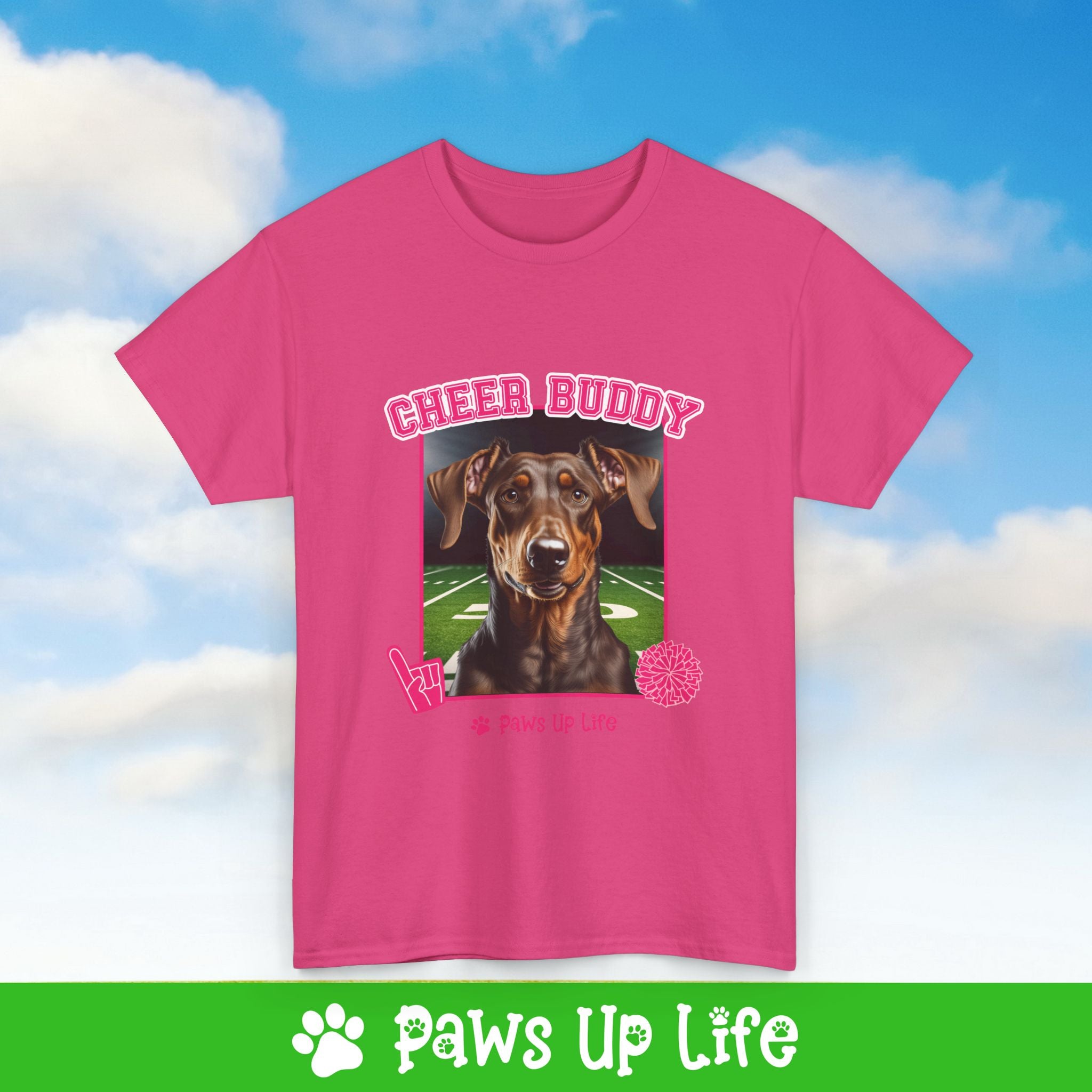 Doberman Pinscher Football Cheer Buddy Cheerleading Dog Tee, Shirt, Unisex Pet Lover Gift, Dog Mom Dad Tshirt, Animal Rescue Advocate, Cute Puppy Graphic Top Classic Collar