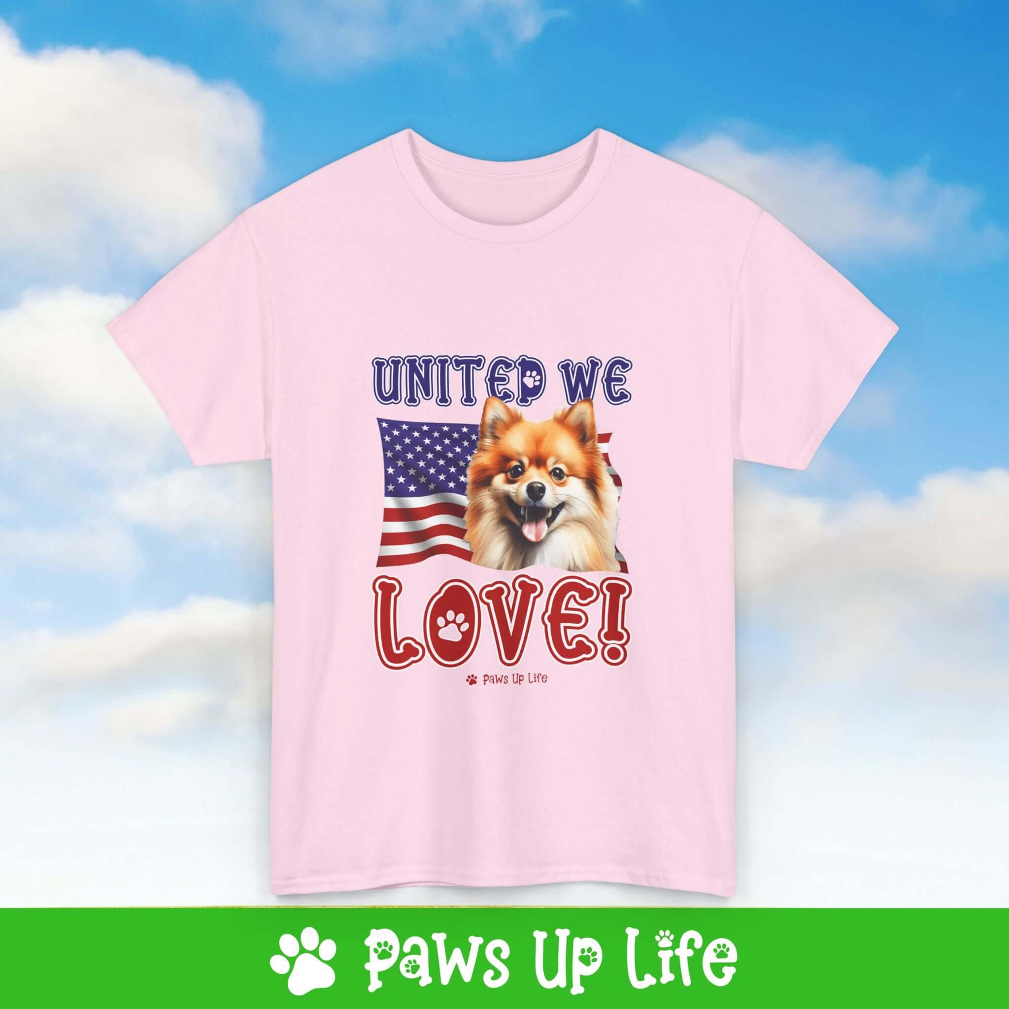 Pomeranian Dog United We Love Dog Tee, Shirt, Unisex Pet Lover Gift, Dog Mom Dad Tshirt, Animal Rescue Advocate, Cute Puppy Graphic Top Classic Collar | Paws Up Life, LLC