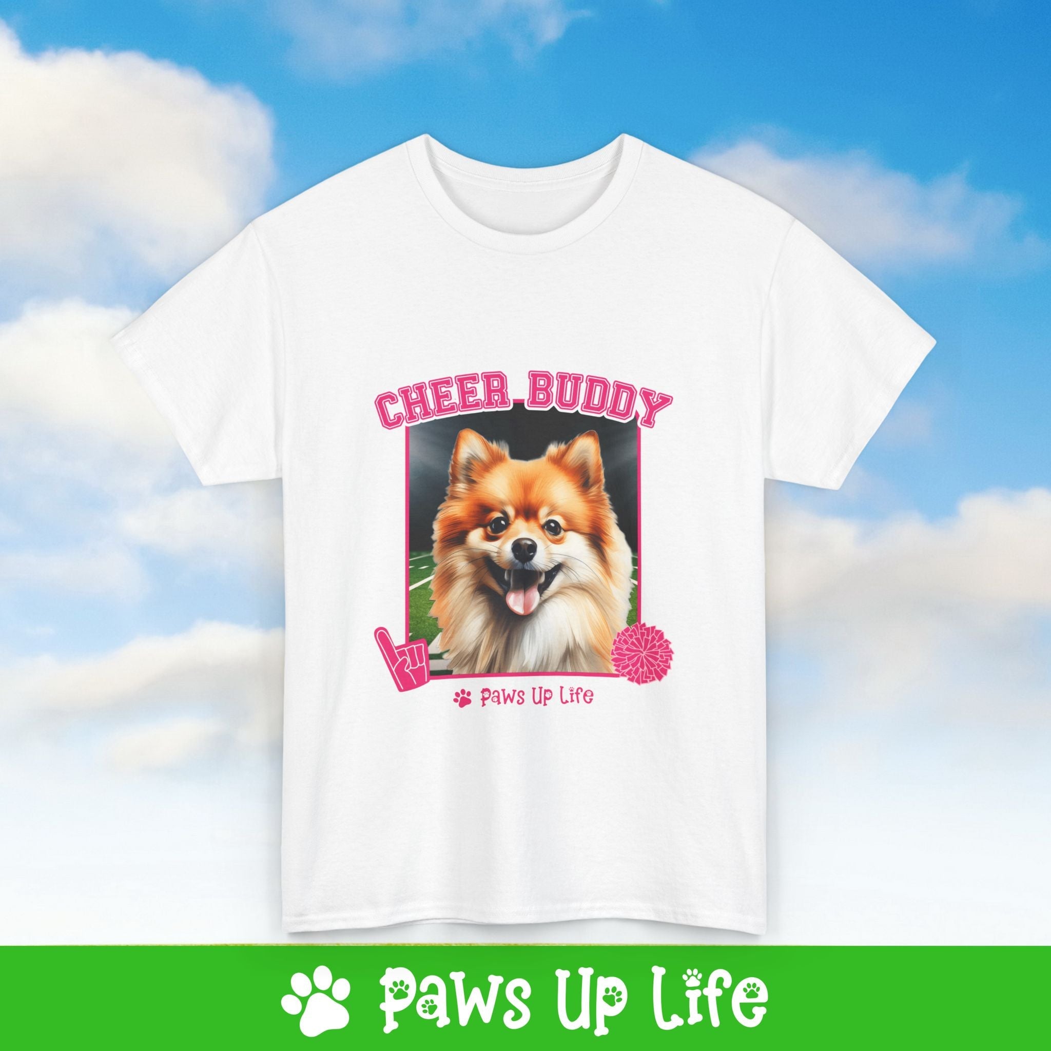 Pomeranian Football Cheer Buddy Cheerleading Dog Tee, Shirt, Unisex Pet Lover Gift, Dog Mom Dad Tshirt, Animal Rescue Advocate, Cute Puppy Graphic Top Classic Collar | Paws Up Life, LLC