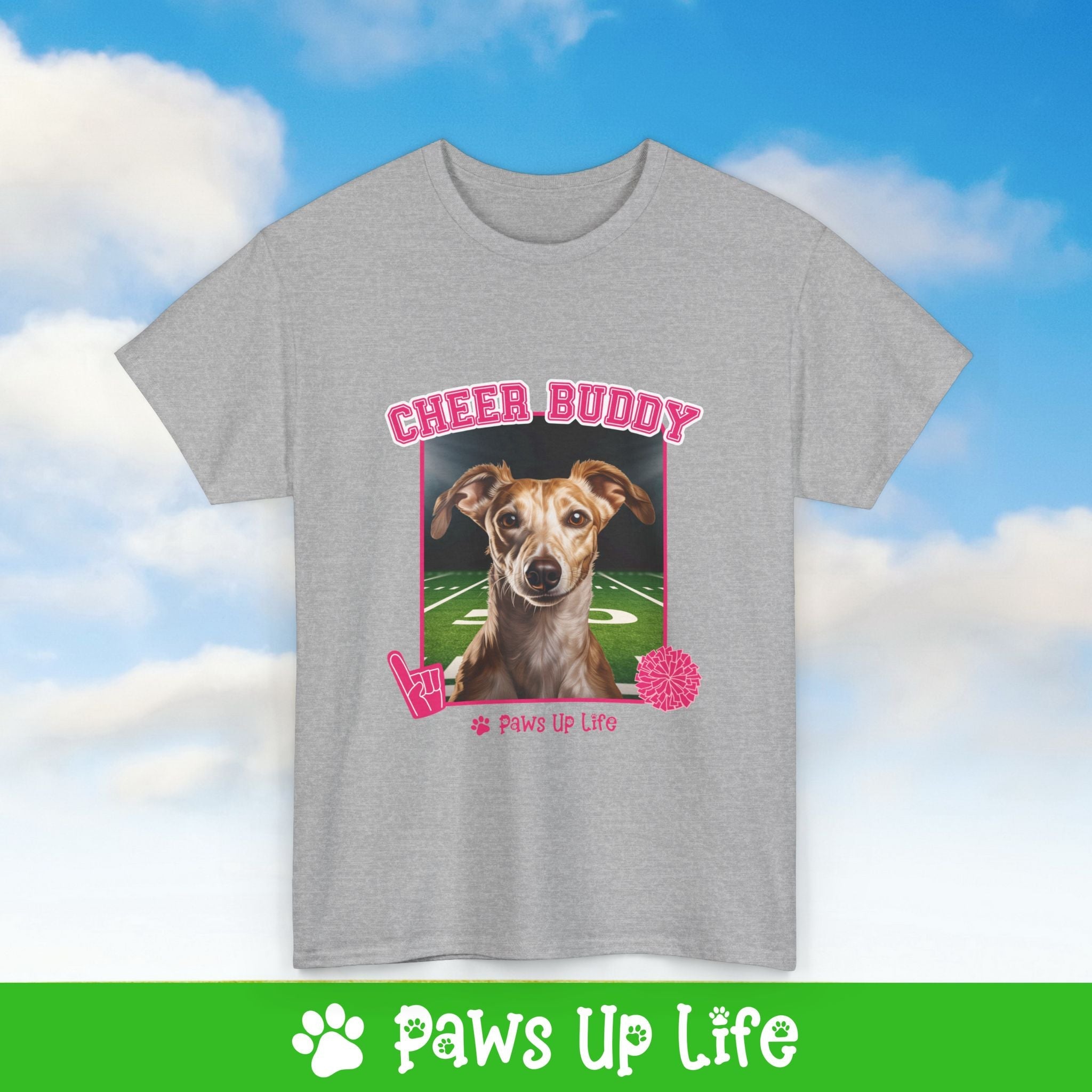 Whippet Football Cheer Buddy Cheerleading Dog Tee, Shirt, Unisex Pet Lover Gift, Dog Mom Dad Tshirt, Animal Rescue Advocate, Cute Puppy Graphic Top Classic Collar | Paws Up Life, LLC