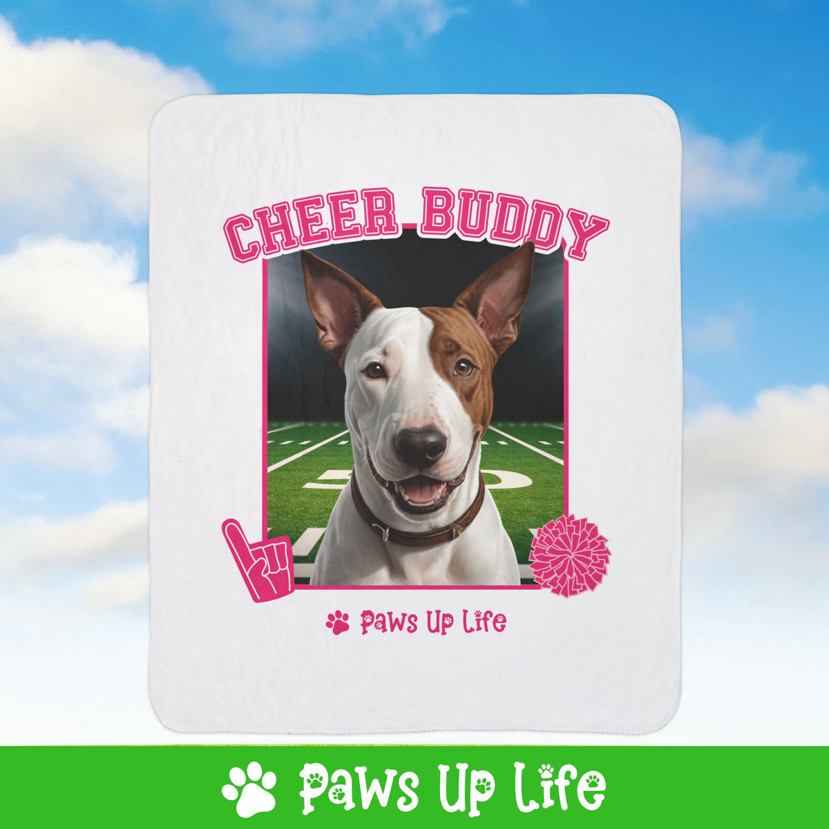 Bull Terrier Football Cheer Buddy Cheerleading Dog Fleece Sherpa Blanket - Perfect for Snuggling and Cozy Napping | Paws Up Life, LLC