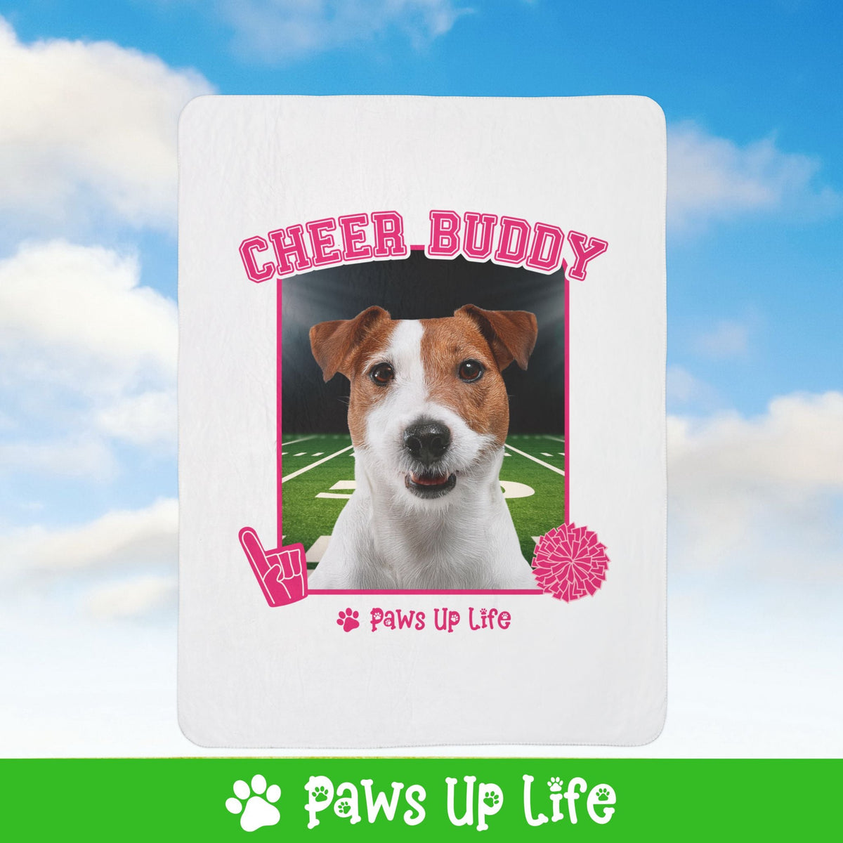 White Russell Terrier Football Cheer Buddy Cheerleading Dog Fleece Sherpa Blanket - Perfect for Snuggling and Cozy Napping | Paws Up Life, LLC