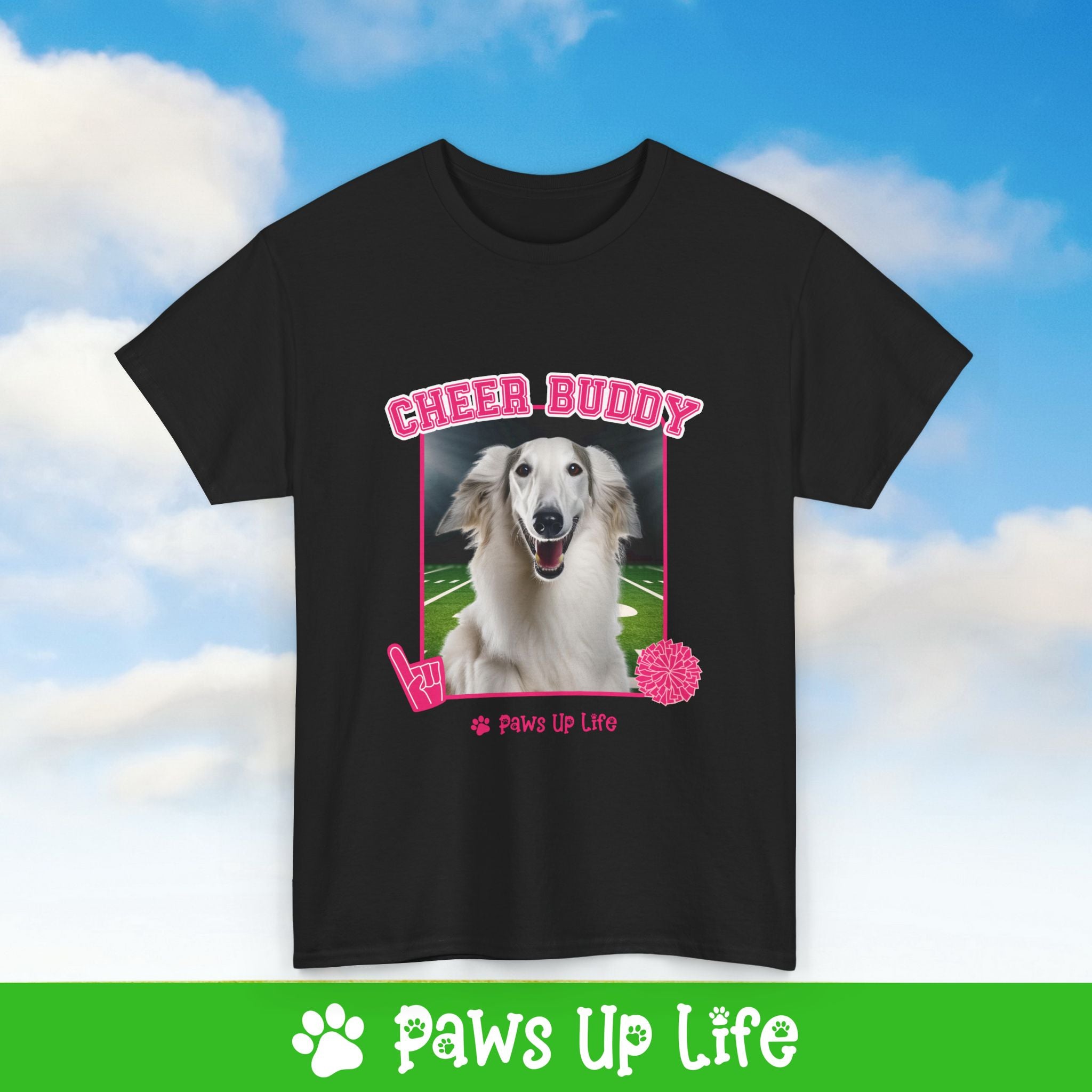 Borzoi Football Cheer Buddy Cheerleading Dog Tee, Shirt, Unisex Pet Lover Gift, Dog Mom Dad Tshirt, Animal Rescue Advocate, Cute Puppy Graphic Top Classic Collar | Paws Up Life, LLC