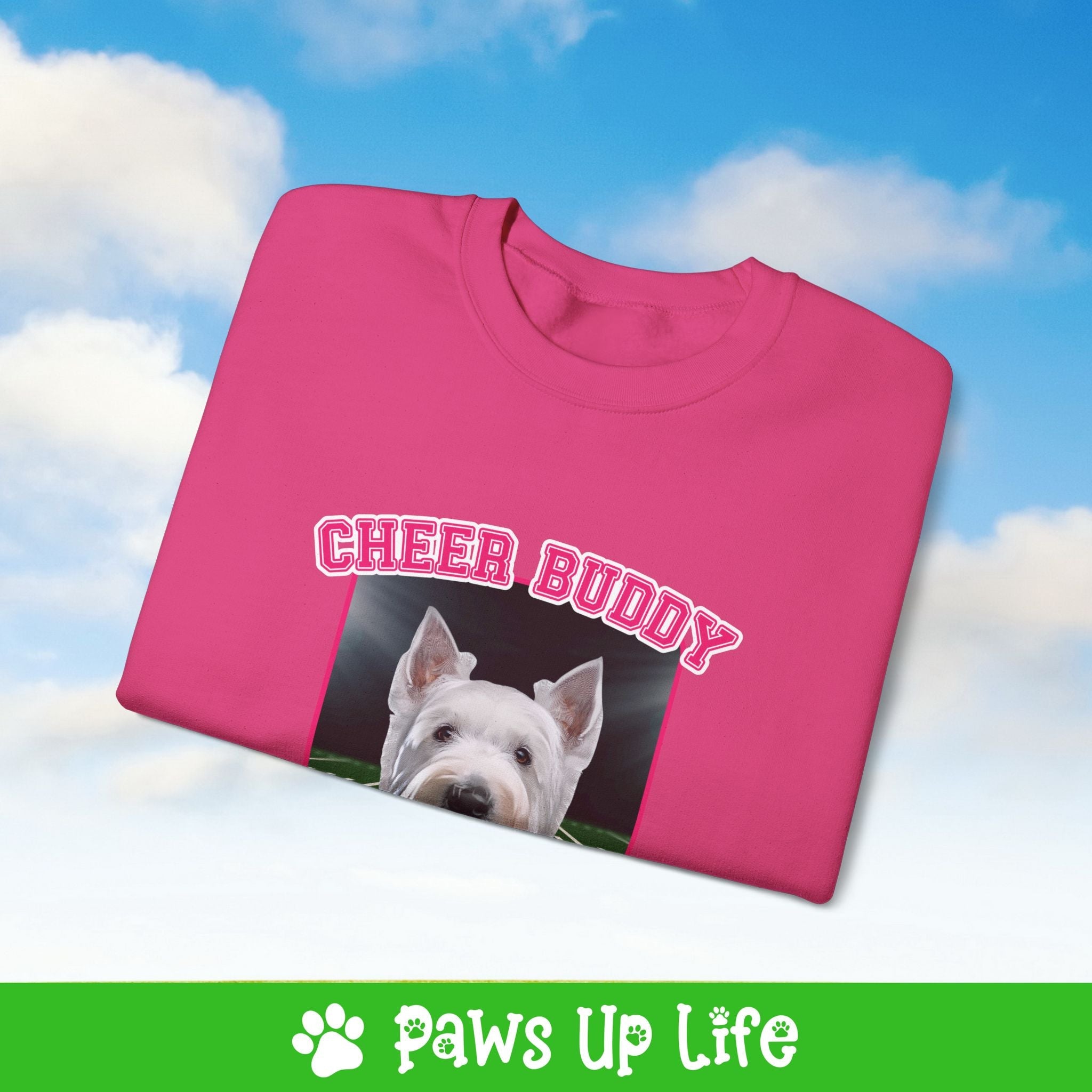 White Scottish Terrier Football Cheer Buddy Cheerleading Dog Crewneck Sweatshirt, Unisex Gift for Animal Lovers, Dog Mom Dad Sweatshirt, Cute Dog Lover Apparel, Fun Pet | Paws Up Life, LLC