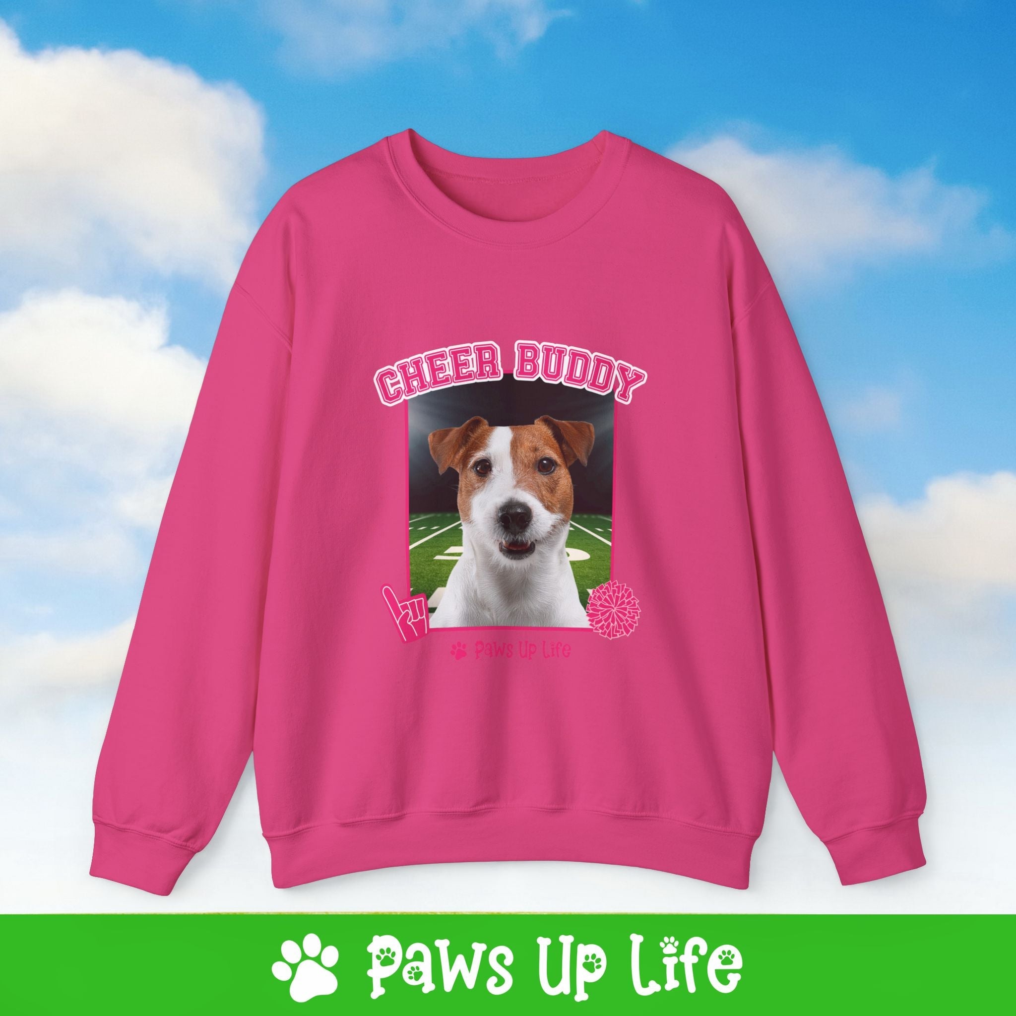 White Russell Terrier Football Cheer Buddy Cheerleading Dog Crewneck Sweatshirt, Unisex Gift for Animal Lovers, Dog Mom Dad Sweatshirt, Cute Dog Lover Apparel, Fun Pet | Paws Up Life, LLC