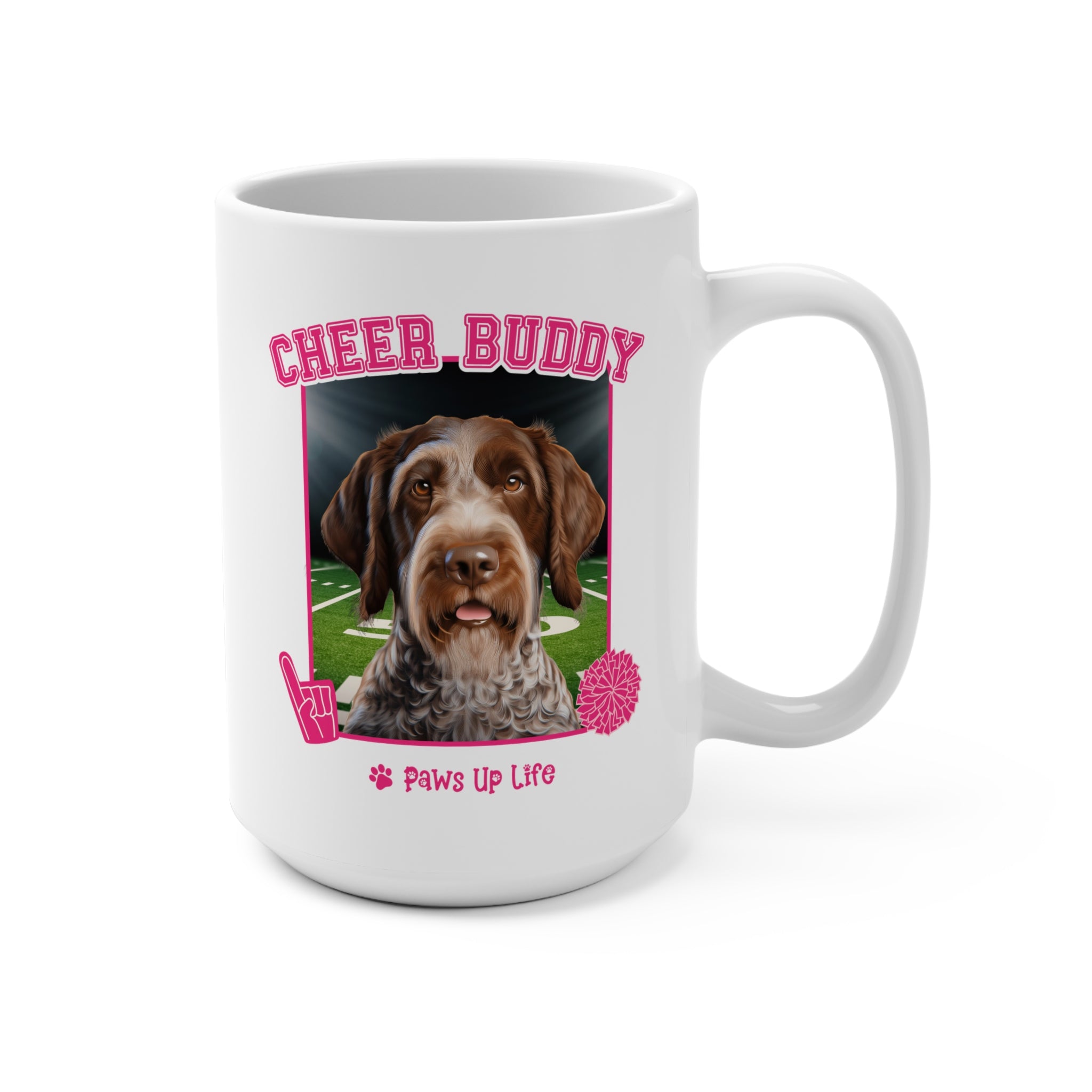 German Wirehaired Pointer Football Cheer Buddy Cheerleading Dog 15oz Large Coffee Mug Ceramic Drinkware Tea Washable | Paws Up Life, LLC